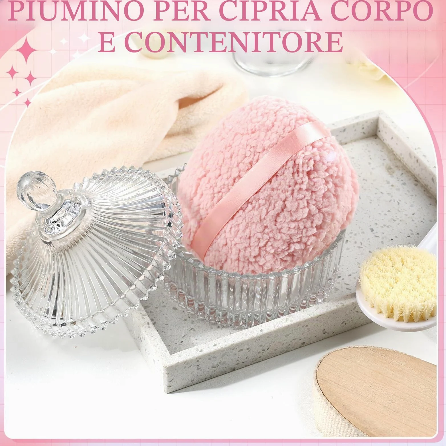 2 spugnette extra large per cipria e contenitore, per spolverare le donne | 6 pollici oversize, morbido velluto lavabile, con custodia in cristallo, trucco bagnato asciutto, rosa