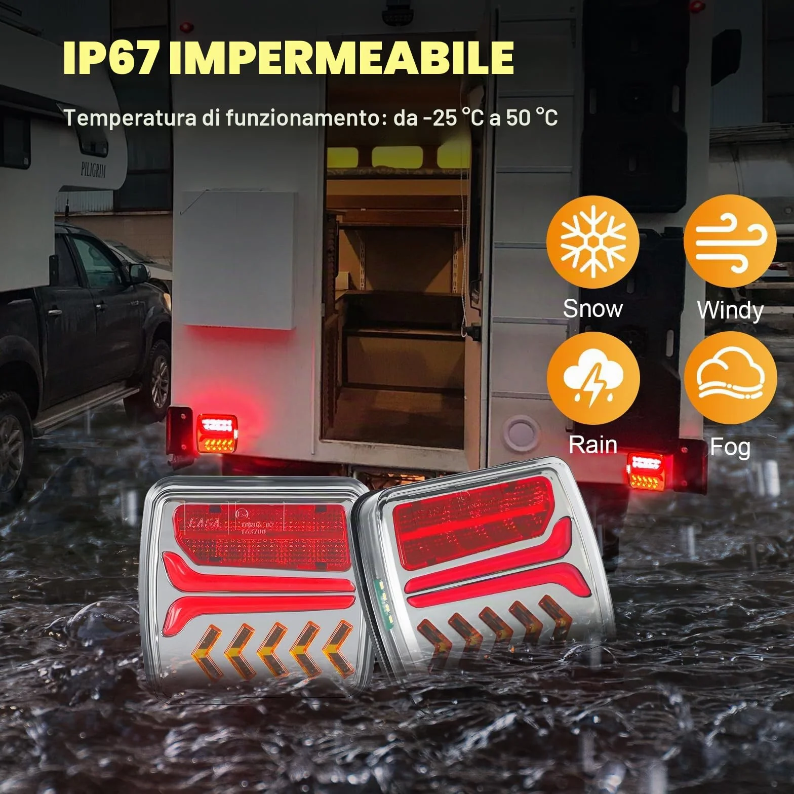 Luci posteriori per rimorchio senza fili a LED magnetiche 12V ECE con spina a 7 pin per camion