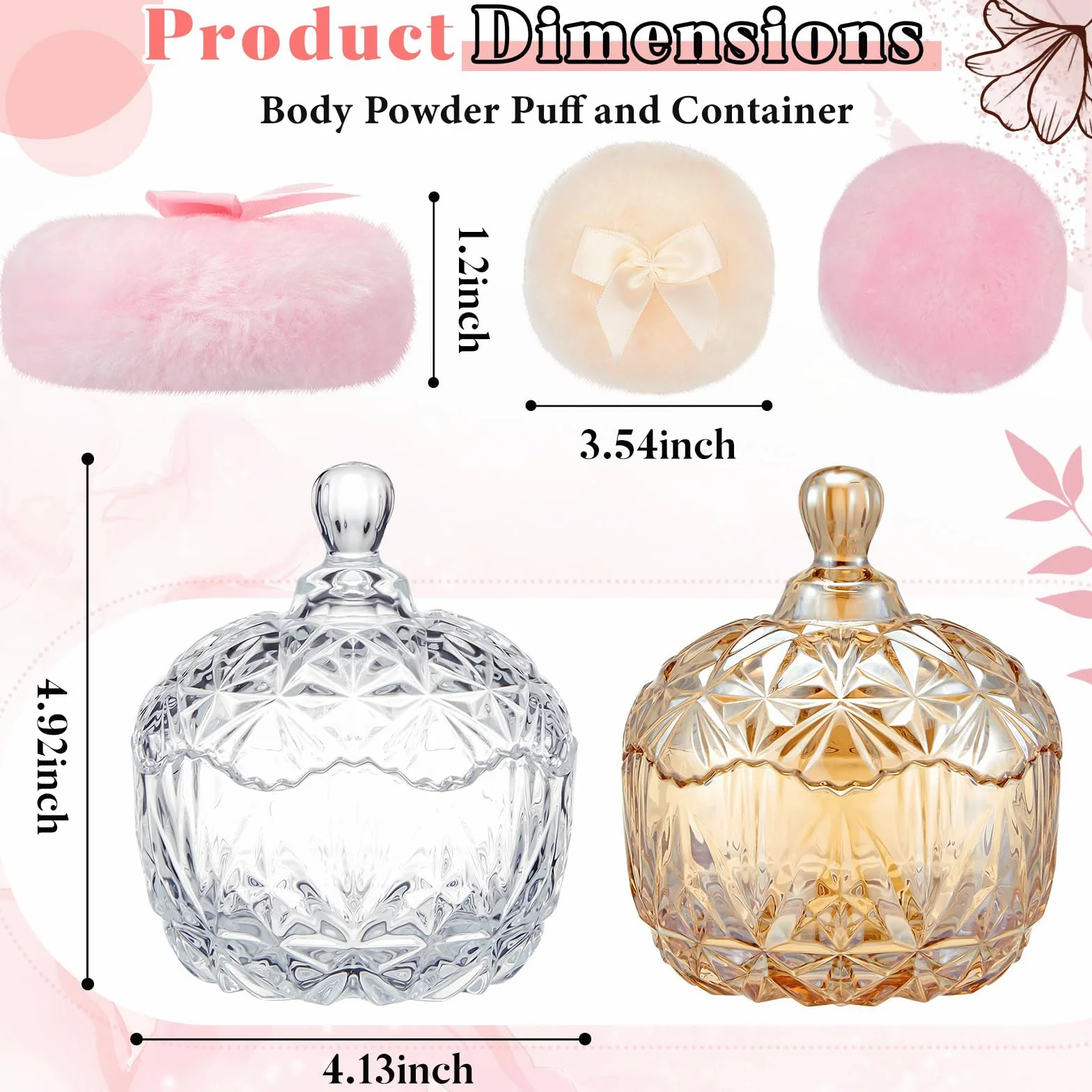 Tioncy 4 spugnette grandi per cipria e contenitori, extra large, morbide, lavabili, riutilizzabili, soffici, spugnette per il trucco bagnate e asciutte (diamante, ambra e trasparente)