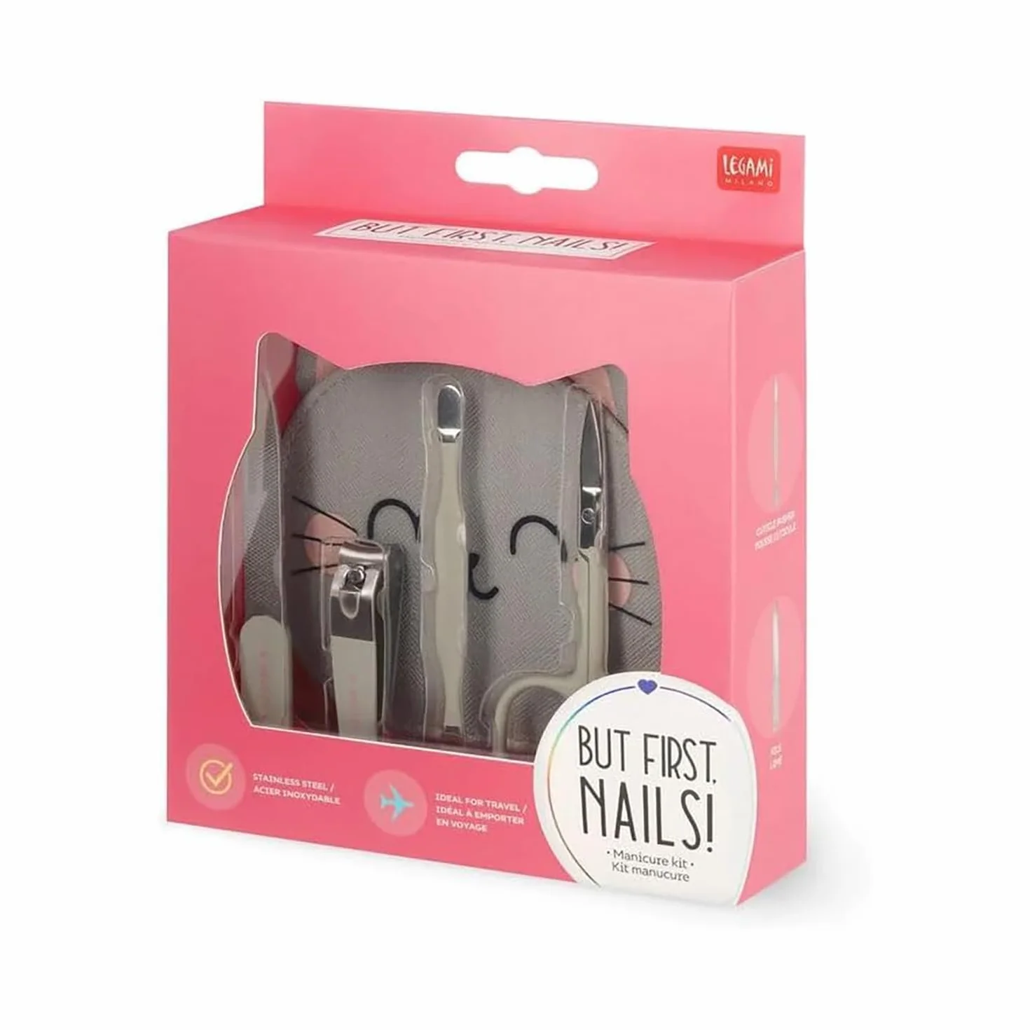 Legami Kit Manicure But First Nails! Forbicine Tagliaunghie Lima Spingicuticole Set Tascabile Portatile