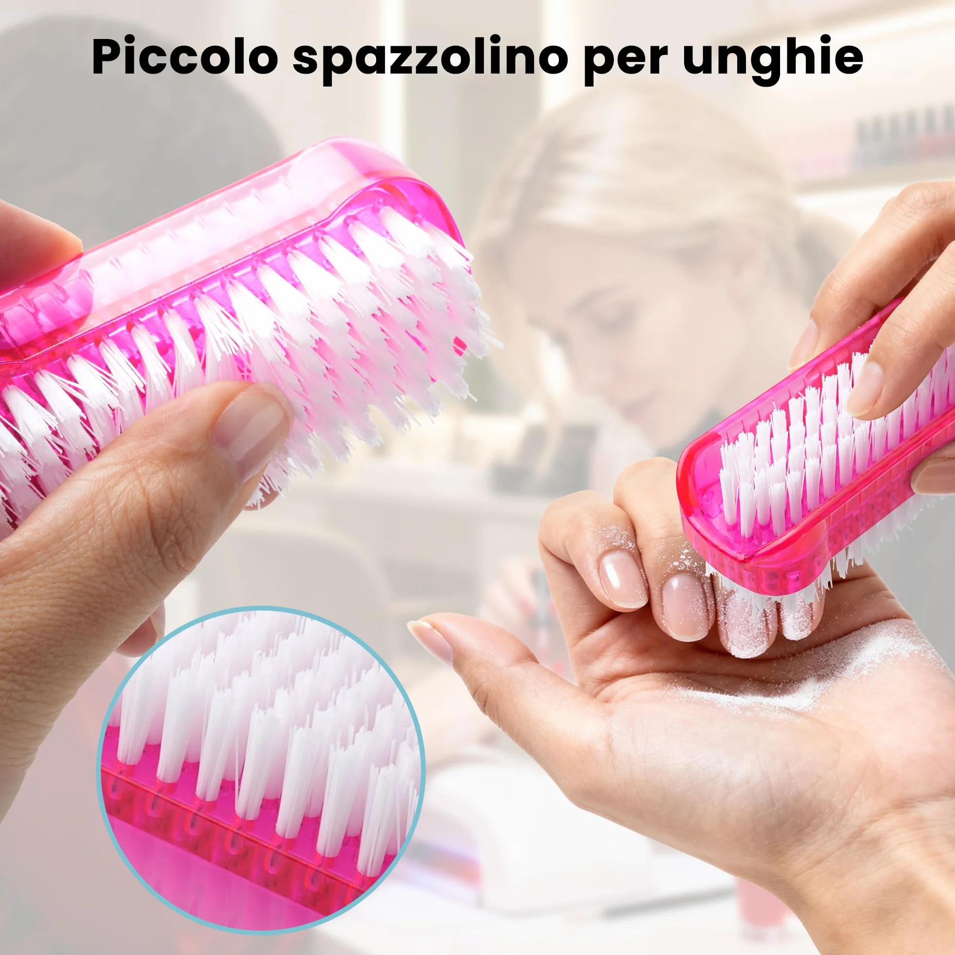 Spazzolino Unghie Doppio Lato 4 Pezzi, Spazzola Unghie Mani Colorata Portatile