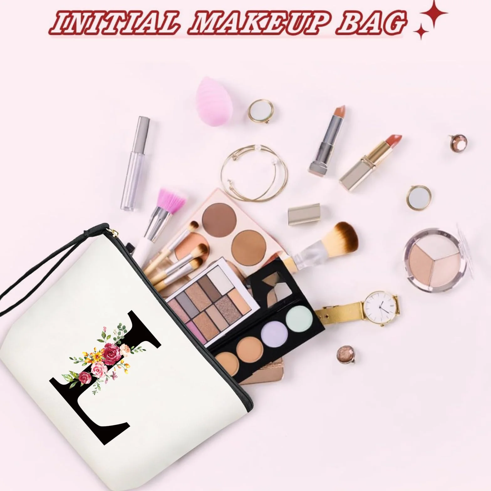 Grande Borsa Cosmetici Personalizzata Iniziale, Pochette Trucchi Viaggio, Trousse Trucchi Organizer, Regalo Compleanno Natale per Donna