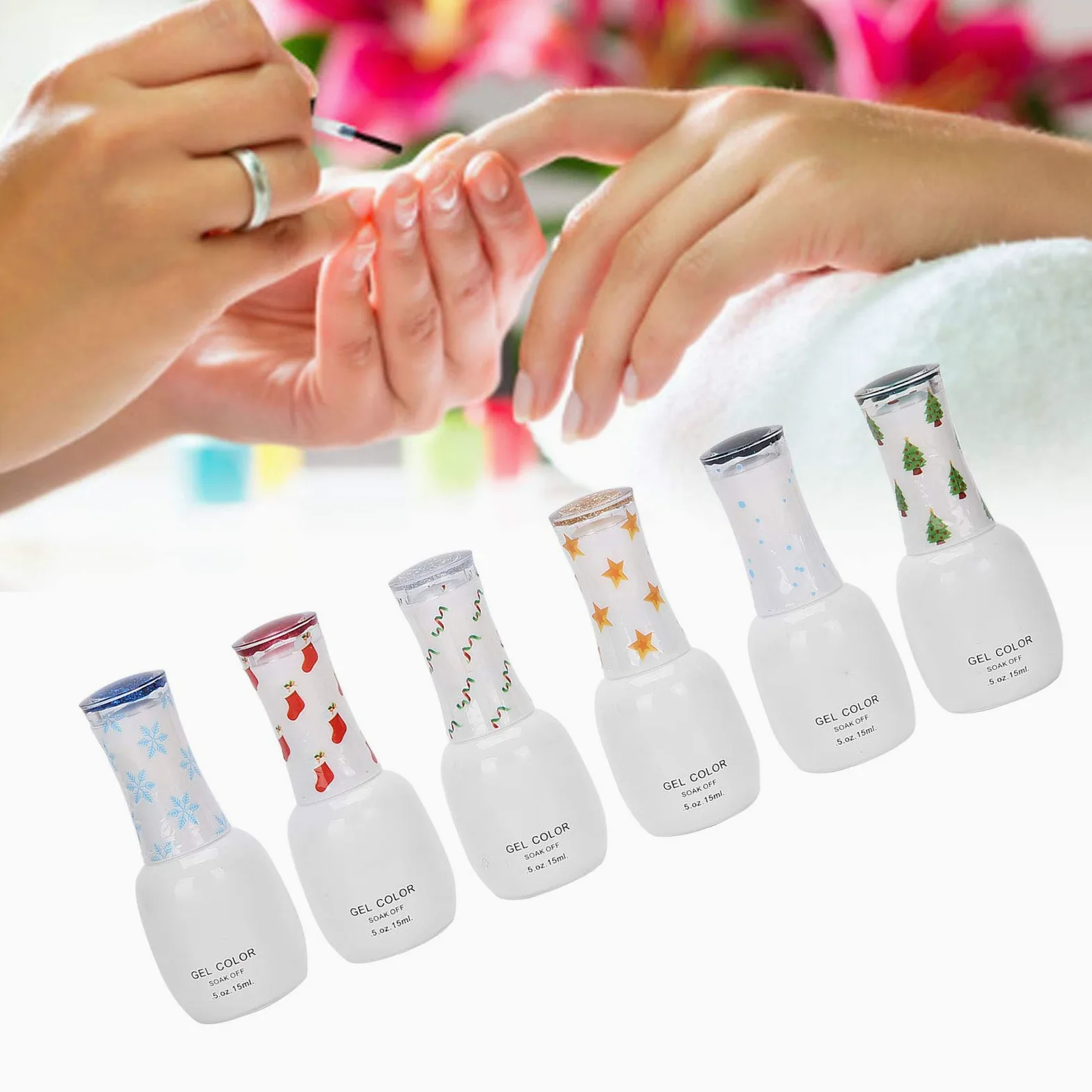 Set di Smalti Gel UV per Unghie, Kit per Manicure Soak Off con | Ingredienti Non Tossici, Sicuro per le Unghie Naturali, Finitura Glitterata Olografica, Flacone 15 Ml, Confezione Regalo,