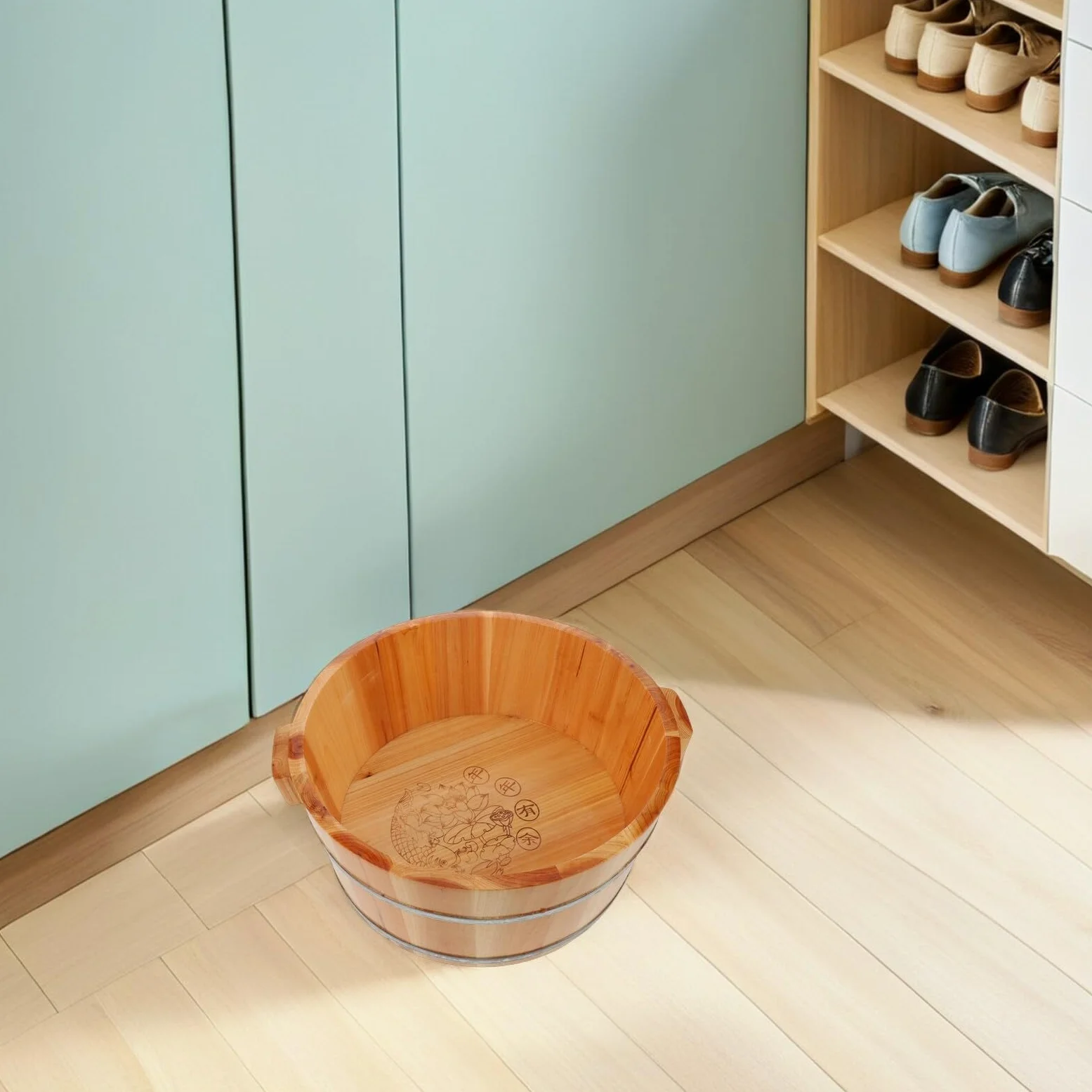 Vasca per Bagno dei Piedi in Legno Marrone, Vaschetta Leggera e Compatta Funzione di Stoccaggio, per Uso Domestico in Viaggio
