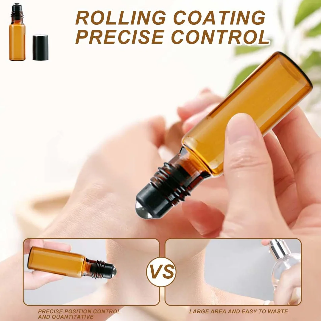 Roll on Essential Oli Oli,4 Pezzi Roll On Vuoto per Oli Essenziali 5ml, con sfera a rullo in acciaio inox, Riutilizzabile, Boccette Vetro per Oli, Profumi, Cosmetici, Aromaterapia
