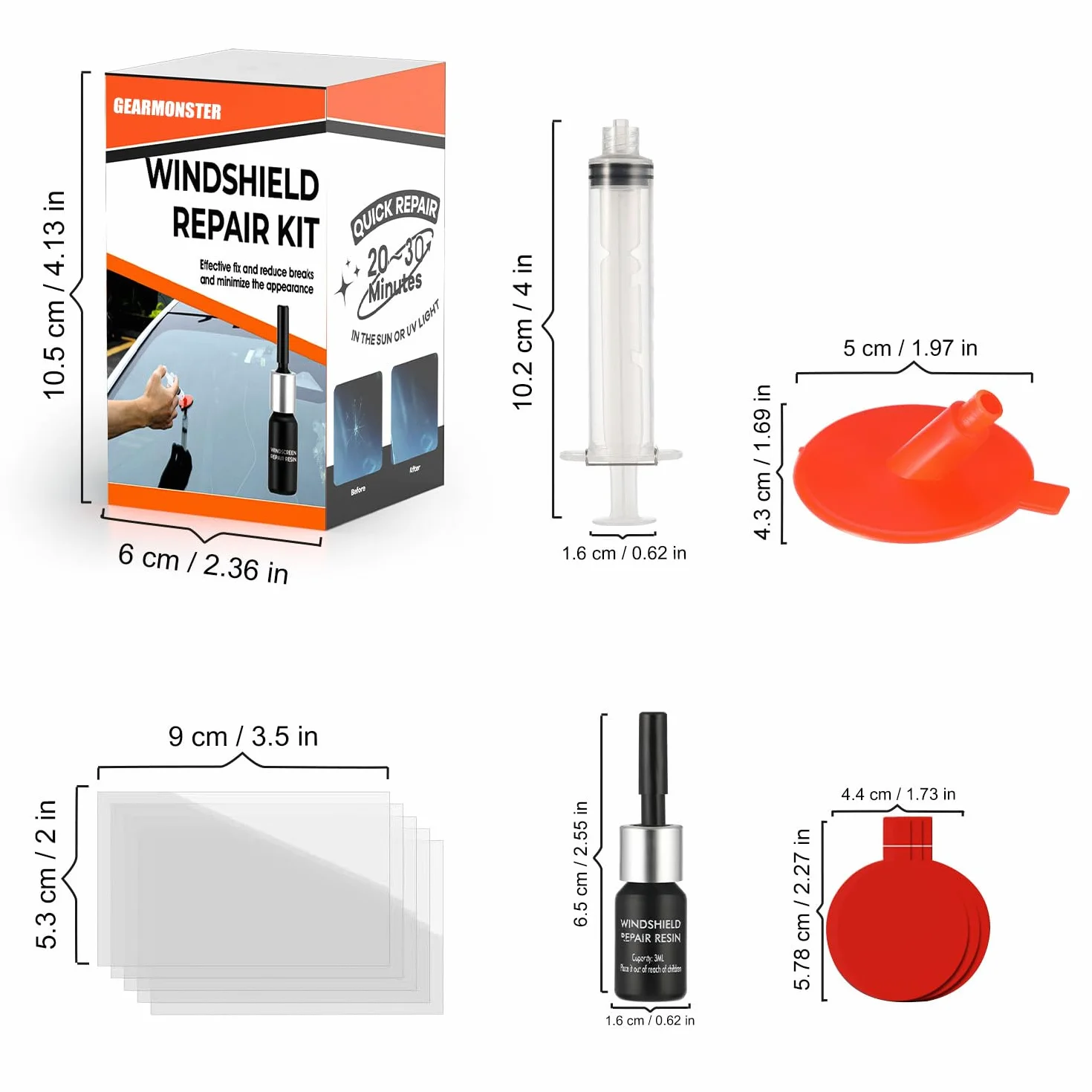 GEARMONSTER Kit riparazione parabrezza auto, liquido riparazione vetro scheggiature crepe graffi