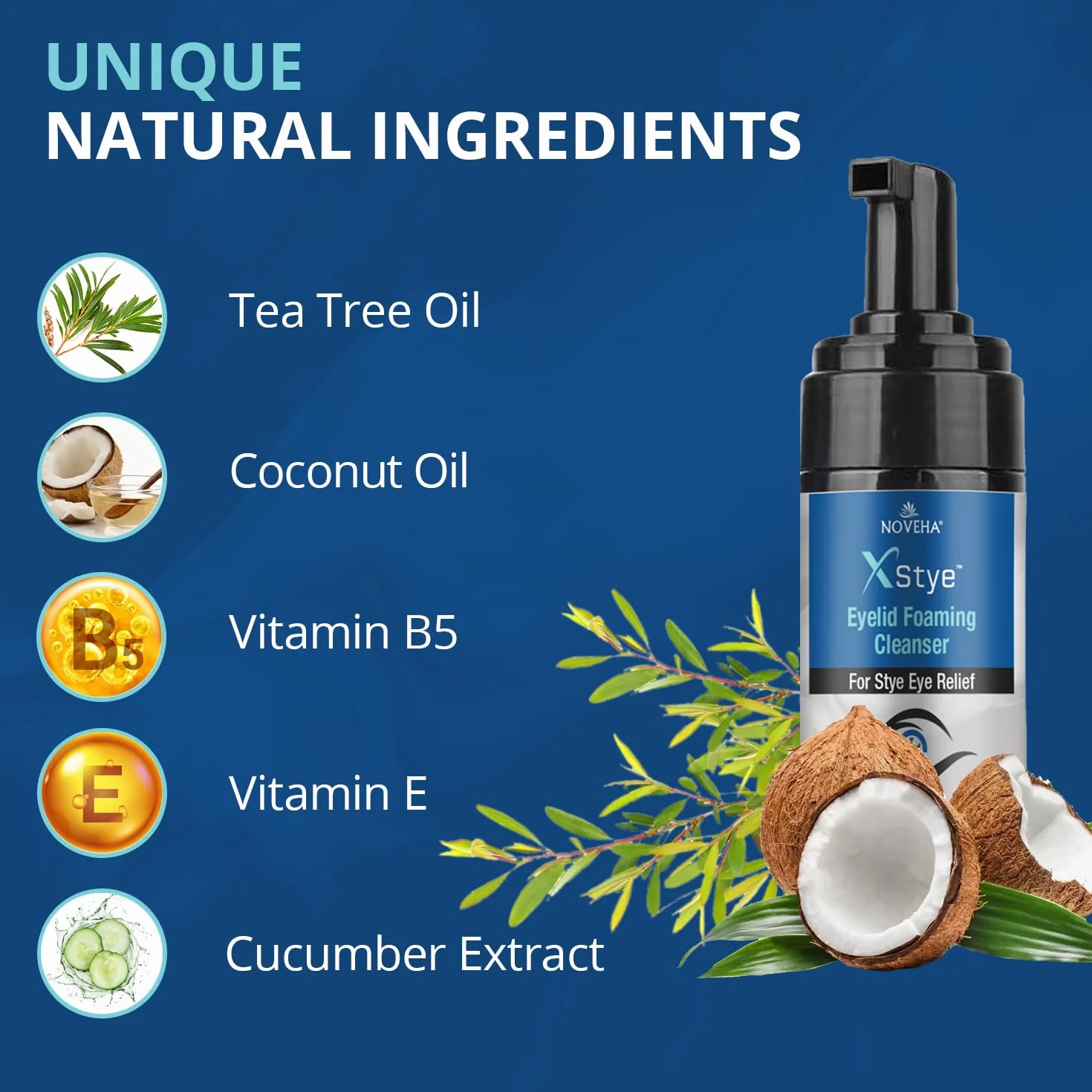 NOVEHA XStye - Detergente schiumogeno per palpebre, formula con olio di tea tree, lavaggio quotidiano per palpebre e ciglia per occhi di porcile, ciglia e secchezza della pelle (100 ml) - 100 ml