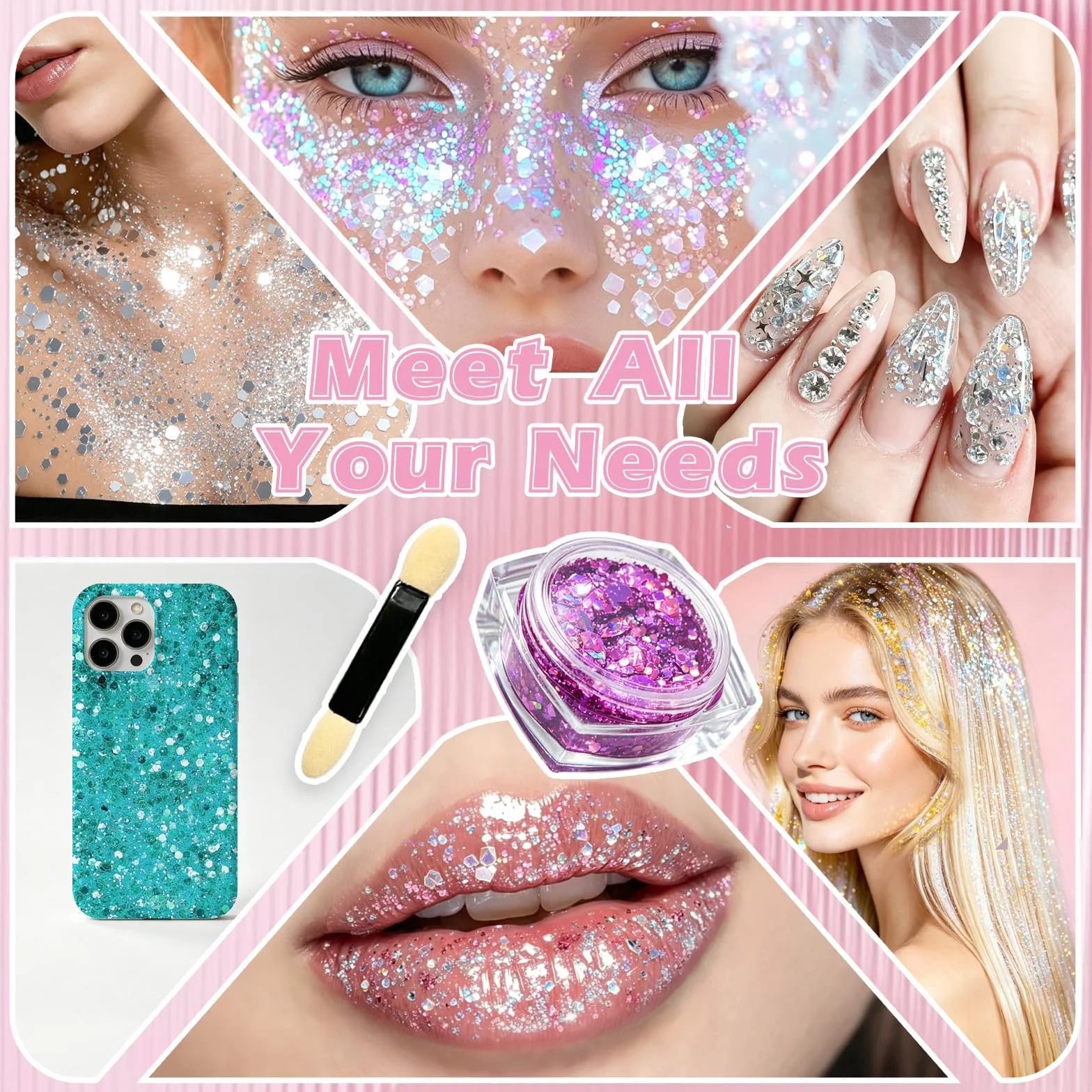 Glitter Viso Make up in Gel 12 colori Glitter per Corpo e Capelli Autoadesivo con Scintillii, Impermeabile 1 Fogli Adesivi con Strass per Trucco Professionale per Trucco Festival