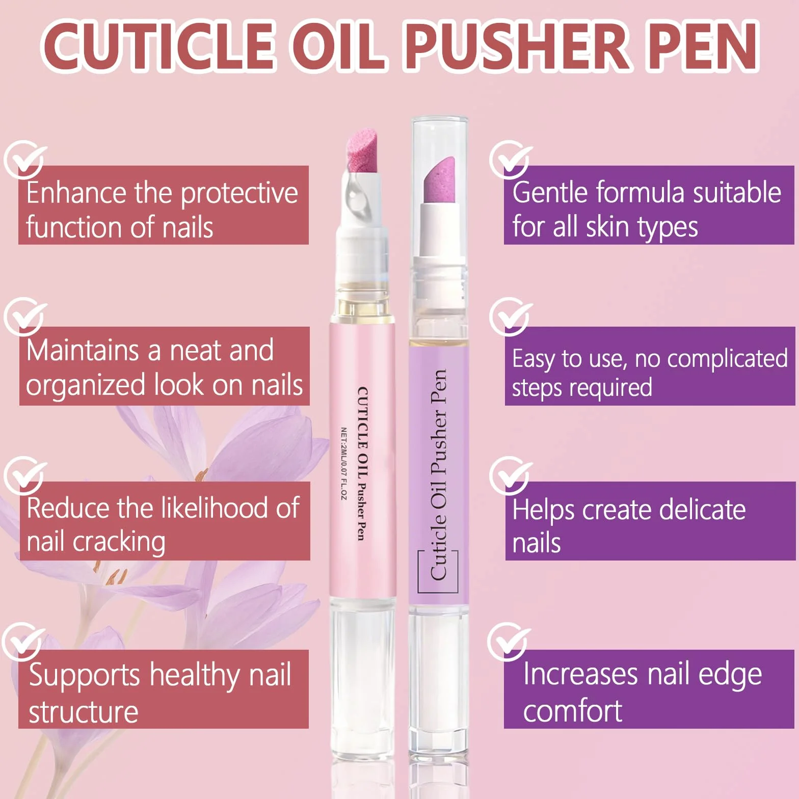 2PCS Penna Spingi Cuticole 2 in 1, Penna 3 in 1 con olio per cuticole, Olio Cuticole Unghie, 3-In-1Nail Care Pen, Nutriente E Lucidante,Cura Delicata,Adatto Per Unghie Secche E Danneggiate