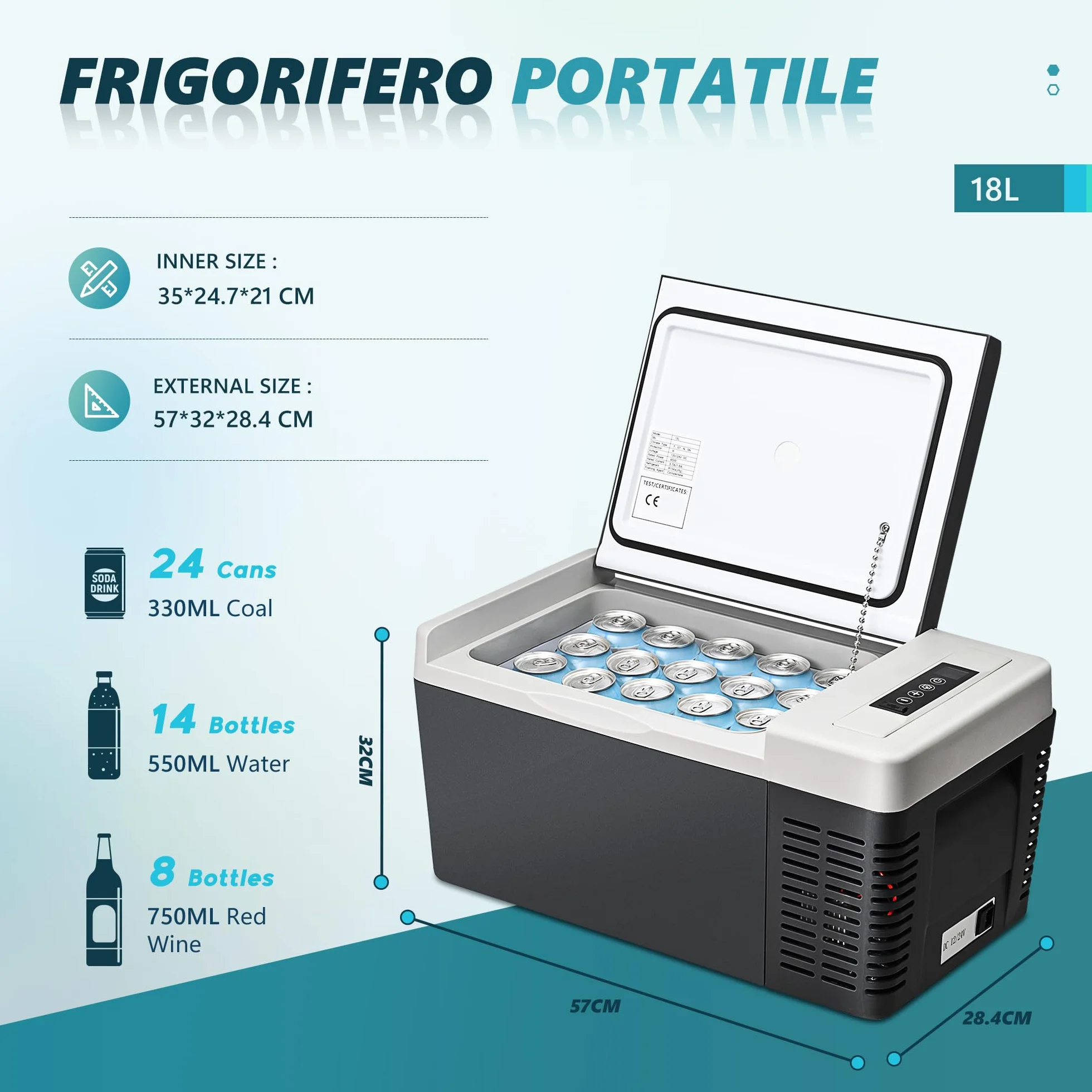 EUHOMY Mini Frigo 18L 12V 220V WiFi APP Congelatore Portatile Nero