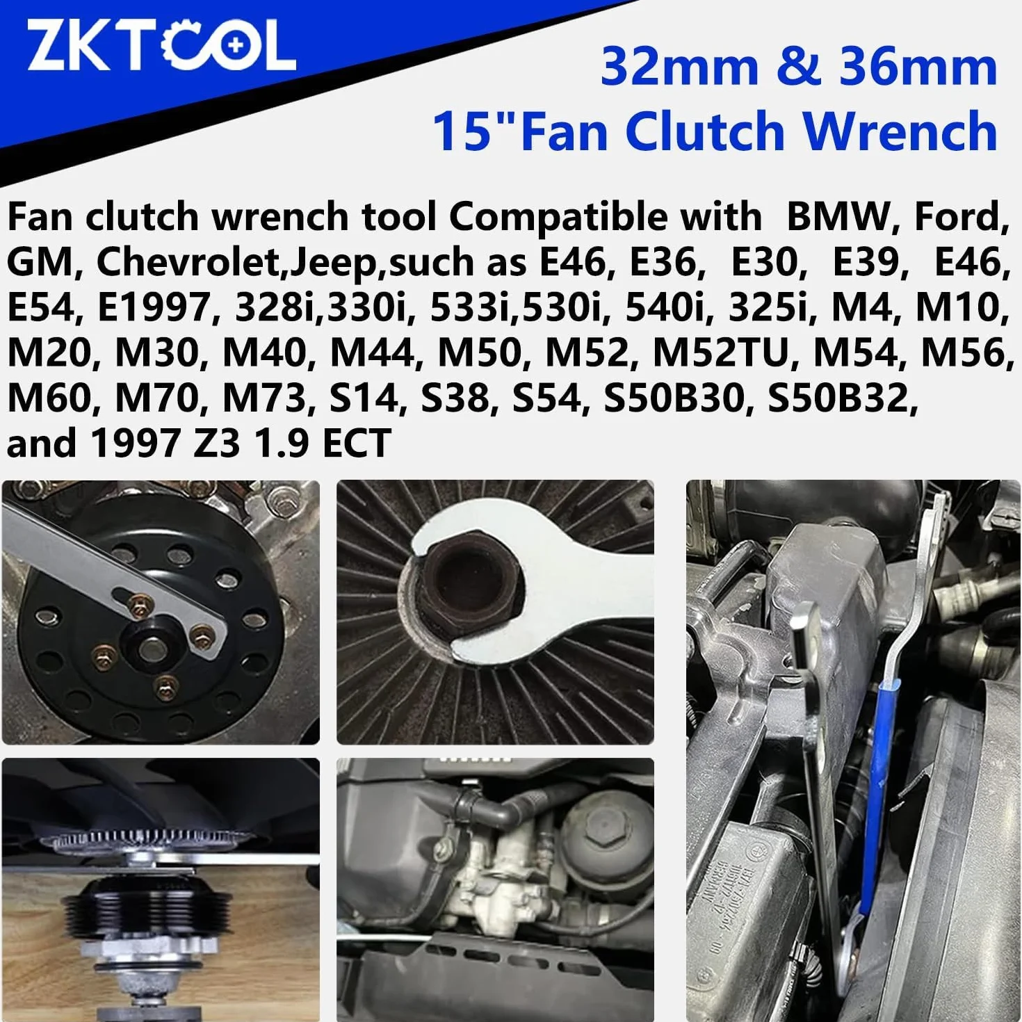 ZKTOOL 32mm e 36mm Set Chiavi Frizione Ventola Compatibile BMW Ford GM Chevrolet