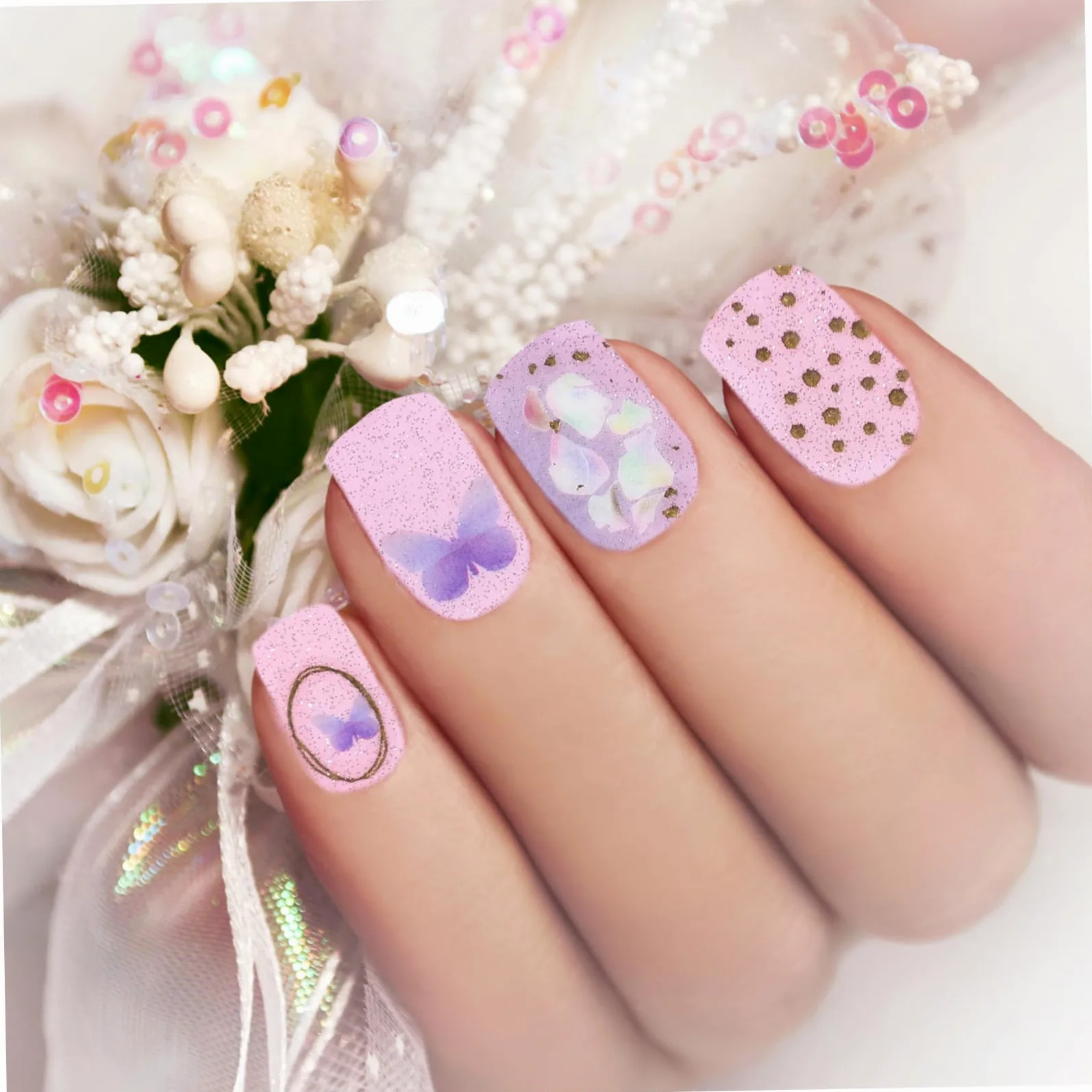 5 Set Adesivi per Unghie Film Nail Stickers Impermeabili con Design Unico per Manicure Creativa Confezione per Decorazioni Festive