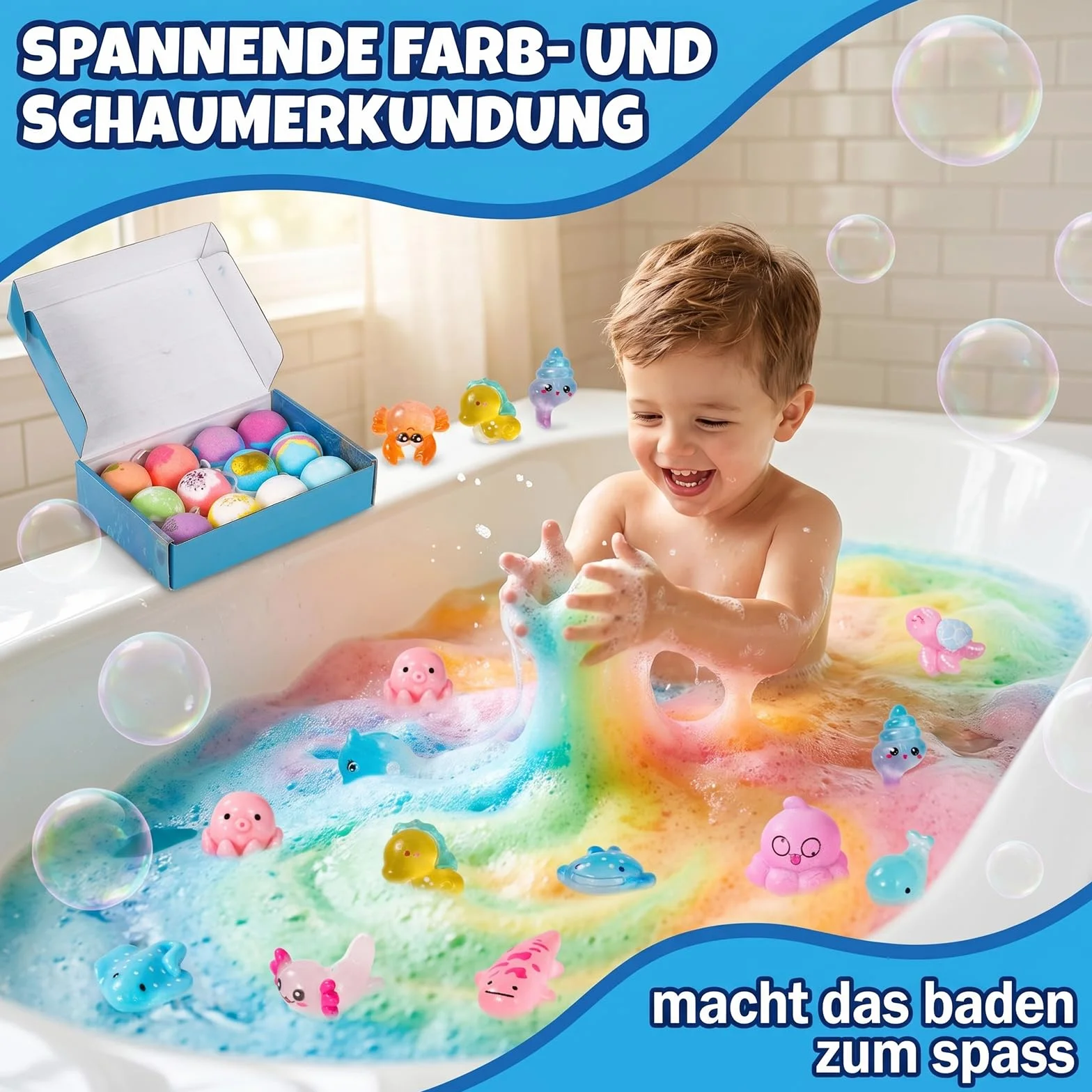 12 Pezzi Bombe Da Bagno Con Bolle, Ingredienti Delicat, sali da bagno rilassanti e schiuma,giocattoli da bagno,Include giocattoli a sorpresa per ragazze e ragazzi per Natale