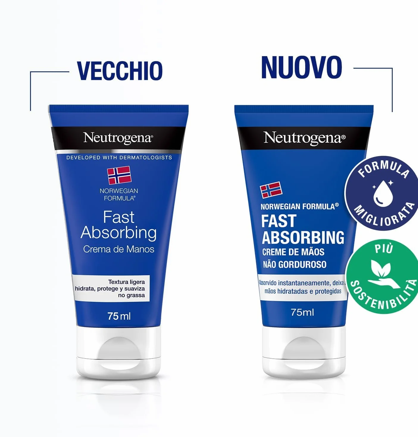 Neutrogena Formula Norvegese Crema Mani Assorbimento Rapido, Crema mani riparatrice con Glicerina e Vitamina E, Crema mani secche e screpolate dalla texture leggera ad assorbimento rapido, 75 ml