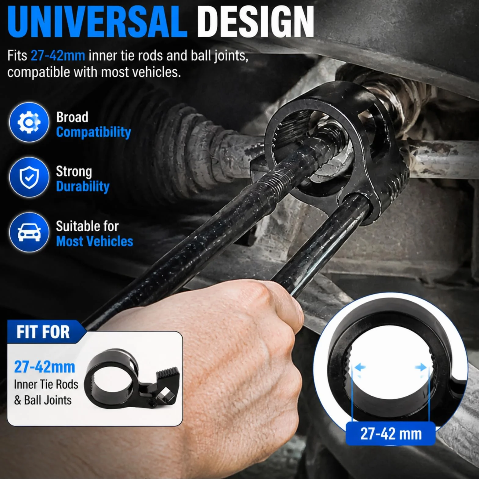 Chiave tirante auto 27-42 mm strumento rimozione binario sterzo universale nero