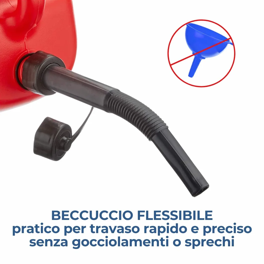 FERROELETTRA Tanica Carburante Omologata UN Polietilene Rinforzato 10 Litri con Beccuccio Flessibile per Benzina e Diesel Made in Italy