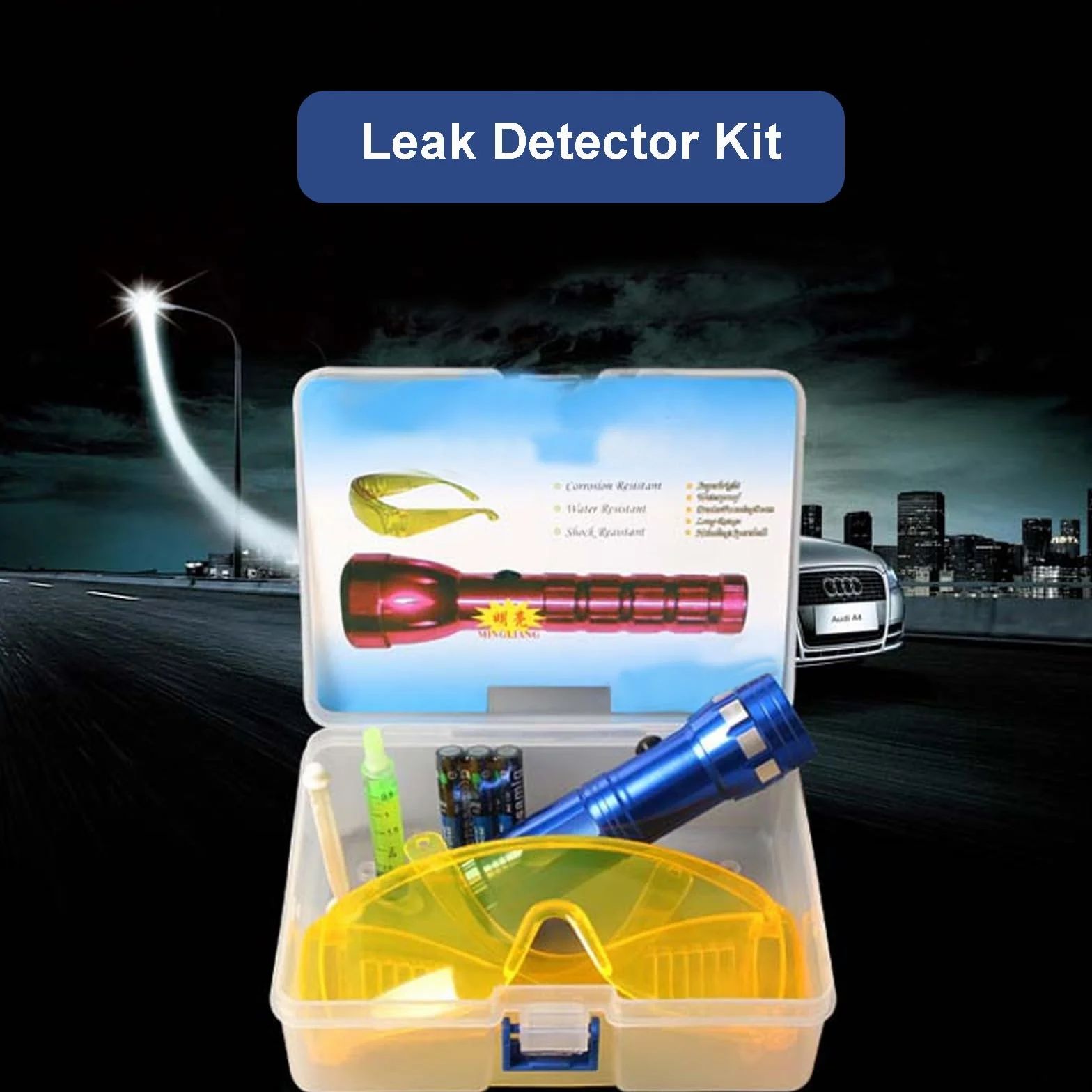 Kit rilevatore di perdite AC per auto con torcia e occhiali fluorescenti