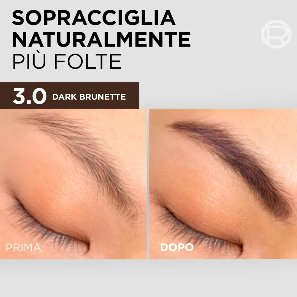 L'Oréal Paris Colorazione Semipermanente per Sopracciglia, Risultati Visibili in 5 minuti, Dura Fino a 5 Settimane, Senza Ammoniaca, Brow Color, Tonalità: 3.0 Castano Scuro
