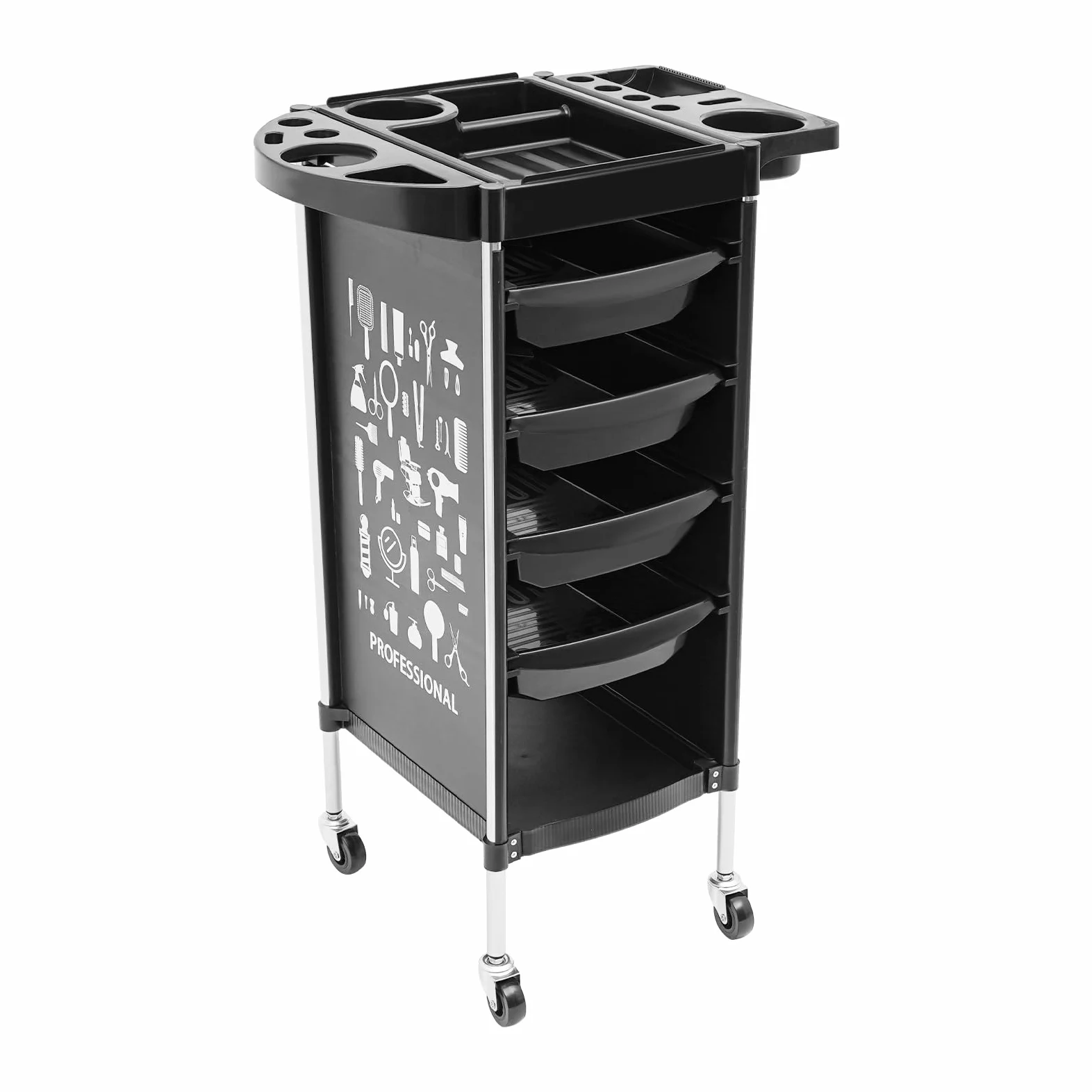 Carrello da Parrucchiere a 6 Ripiani con Ripiani estensibili Professionale con 4 cassetti e Ruote silenziose per Centri estetici e Centri estetici (34 x 37 x 88 cm)