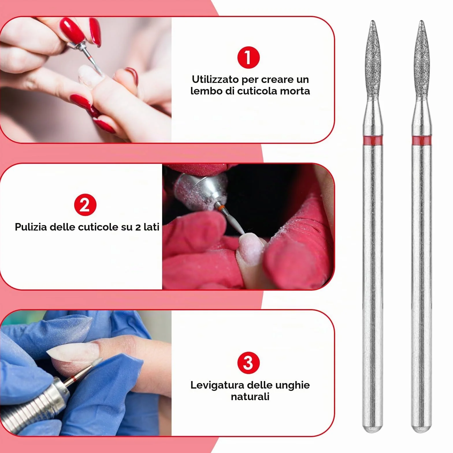 Sibba Set Punte Trapano Cuticole Acciaio Inossidabile Custodia Manicure Pedicure Diamantato Lucidatura Teste Macinazione Strumenti Metallo Professionale Rimozione Metallo Duro Unghie