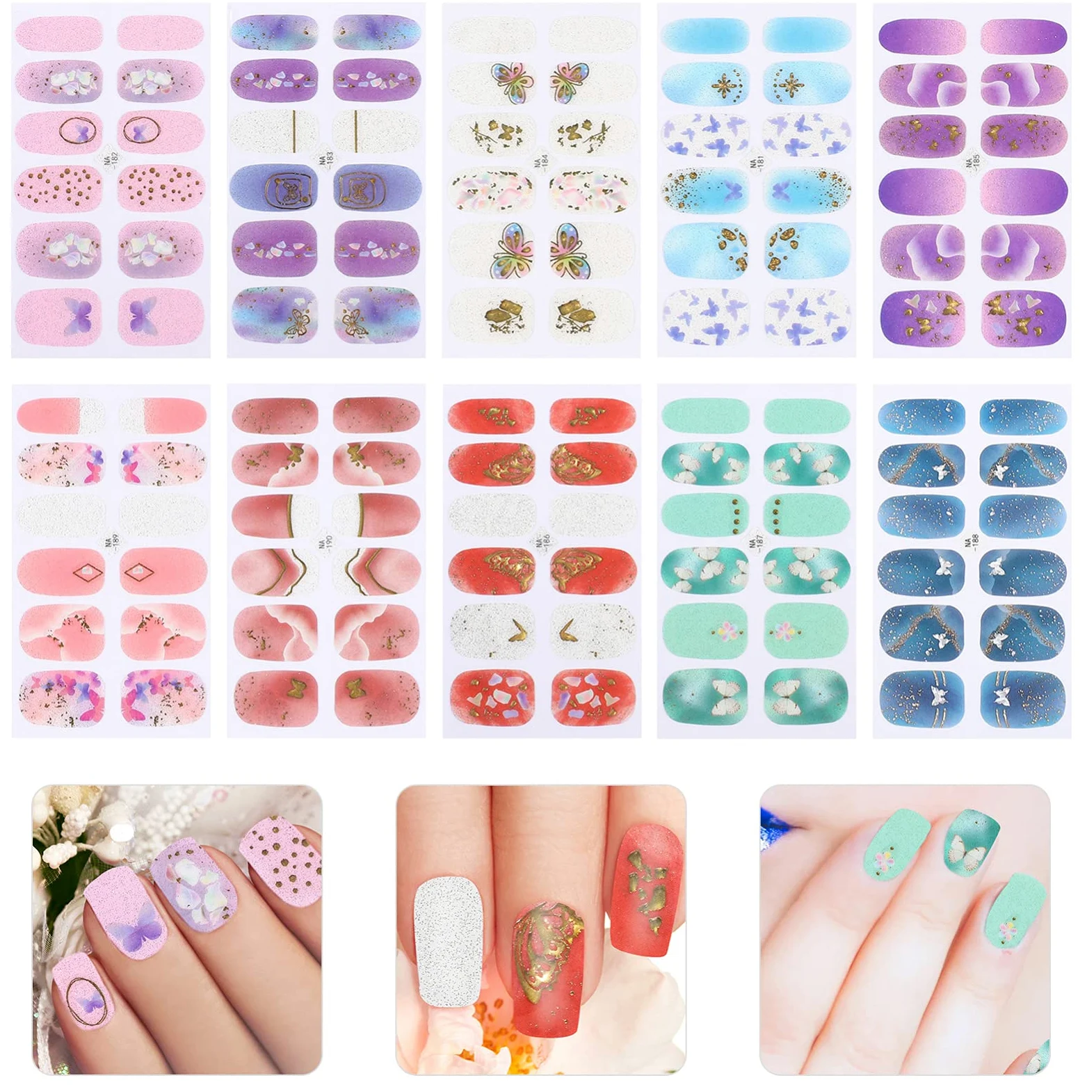 CALLARON 3 Set Adesivi per Unghie Gradiente con Decorazioni Stickers per Nail Art per Unghie Femminili Facili Applicare e Personalizzare