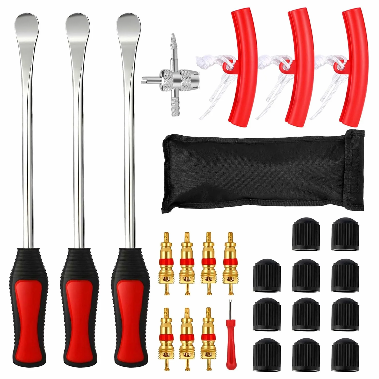 27 PCS Combinazione Sollevamento Pneumatico Leva Utensile Cucchiaio, Ferro di Montaggio Pneumatico, con 3 Protezioni Cerchione, per Motocicletta, Bicicletta, Carrello Pneumatici