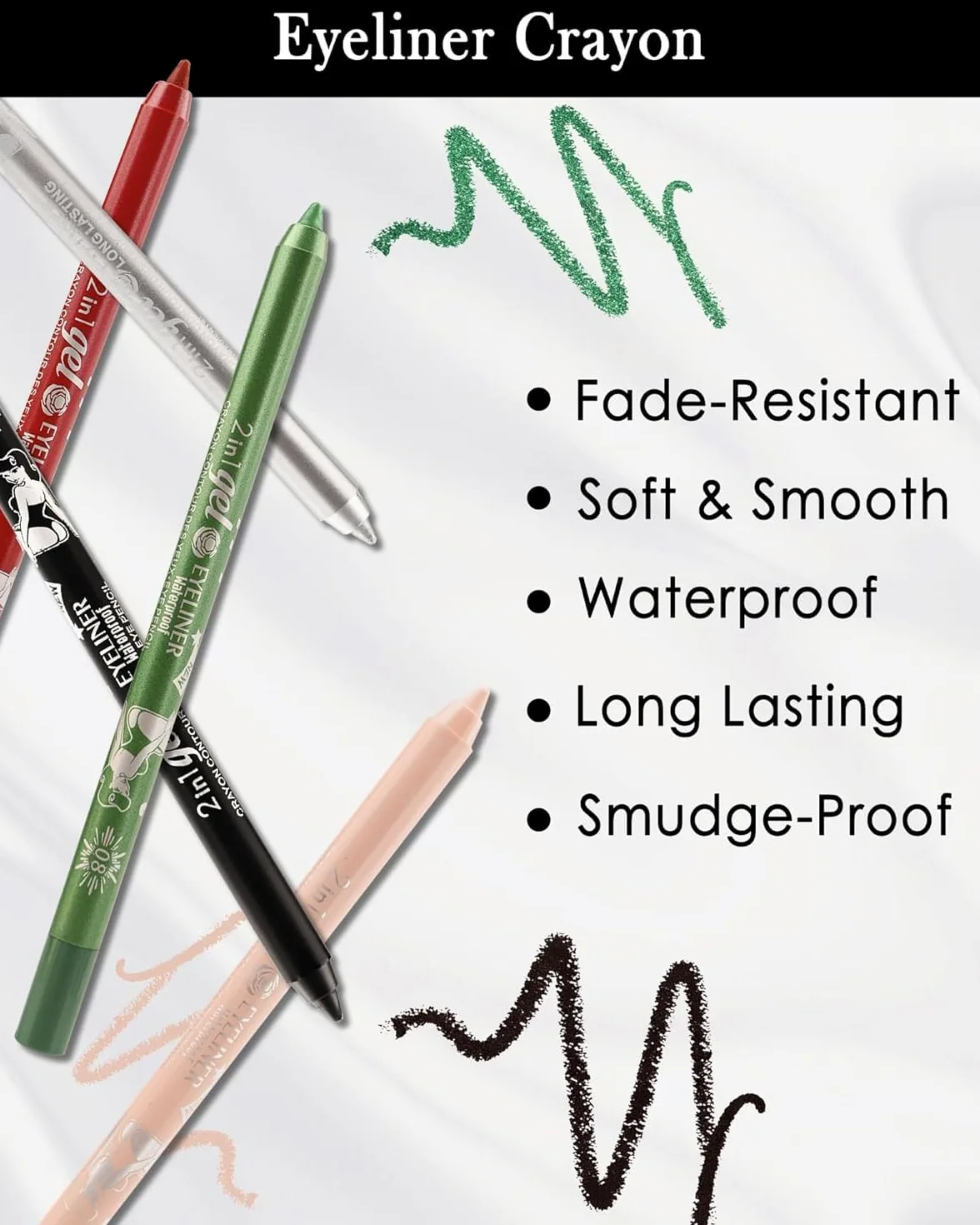Colorato Gel eyeliner matite penna set, 6 pezzi Eyeliner impermeabile Labbra Liner Ombra d'occhio Matite sopracciglia Pen Eye Makeup ﻿ (01#+02#+03#+05#+06#+07#)