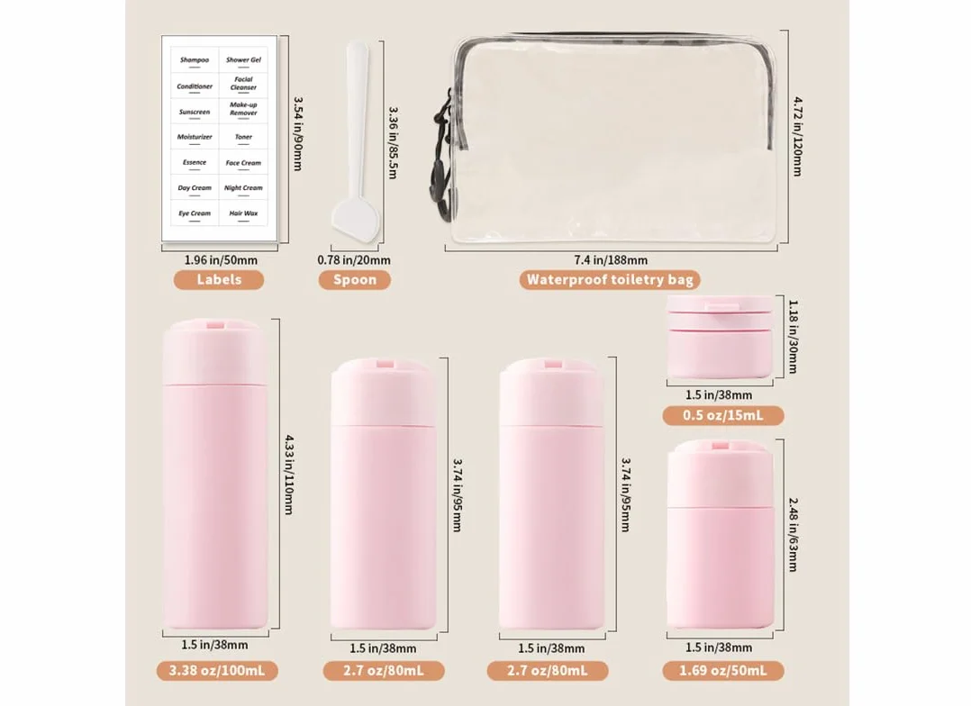 Confezione da 5 bottiglie da viaggio brevi e alla moda, approvate TSA, senza BPA, per cosmetici, shampoo, crema, balsamo, lozioni, sapone (Nordic bean purple)