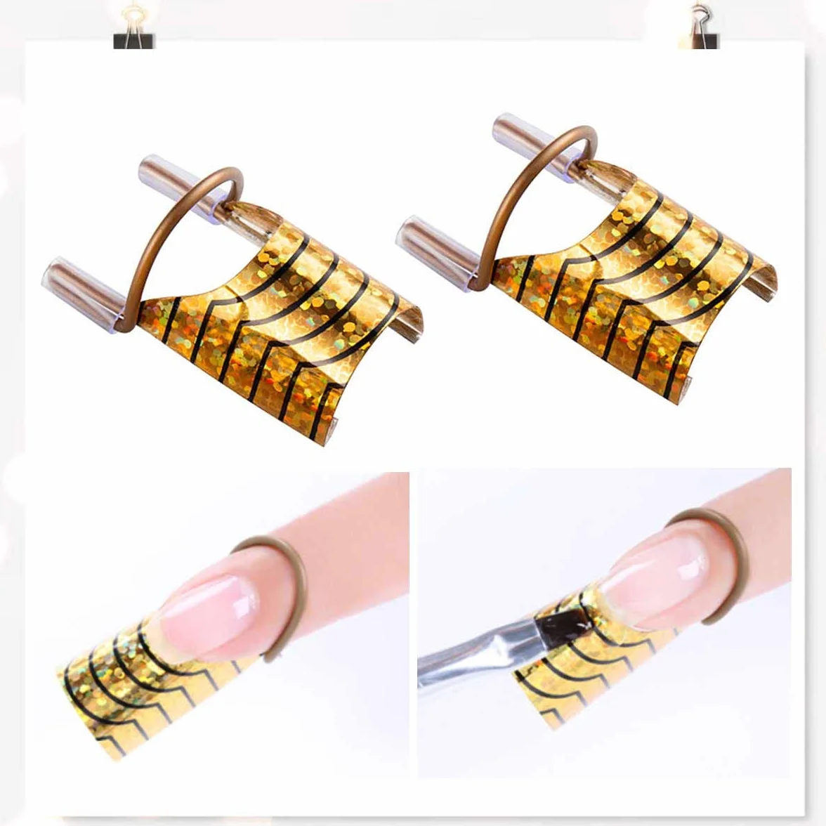 Nail Forms Mold Kit DIY - Manicure Art Shape Stencil Stencils Nails Modelling Guide Shapes Tips Strumento per Tecnici delle Unghie Ricostruzione Riutilizzabili (10 pezzi, Oro)