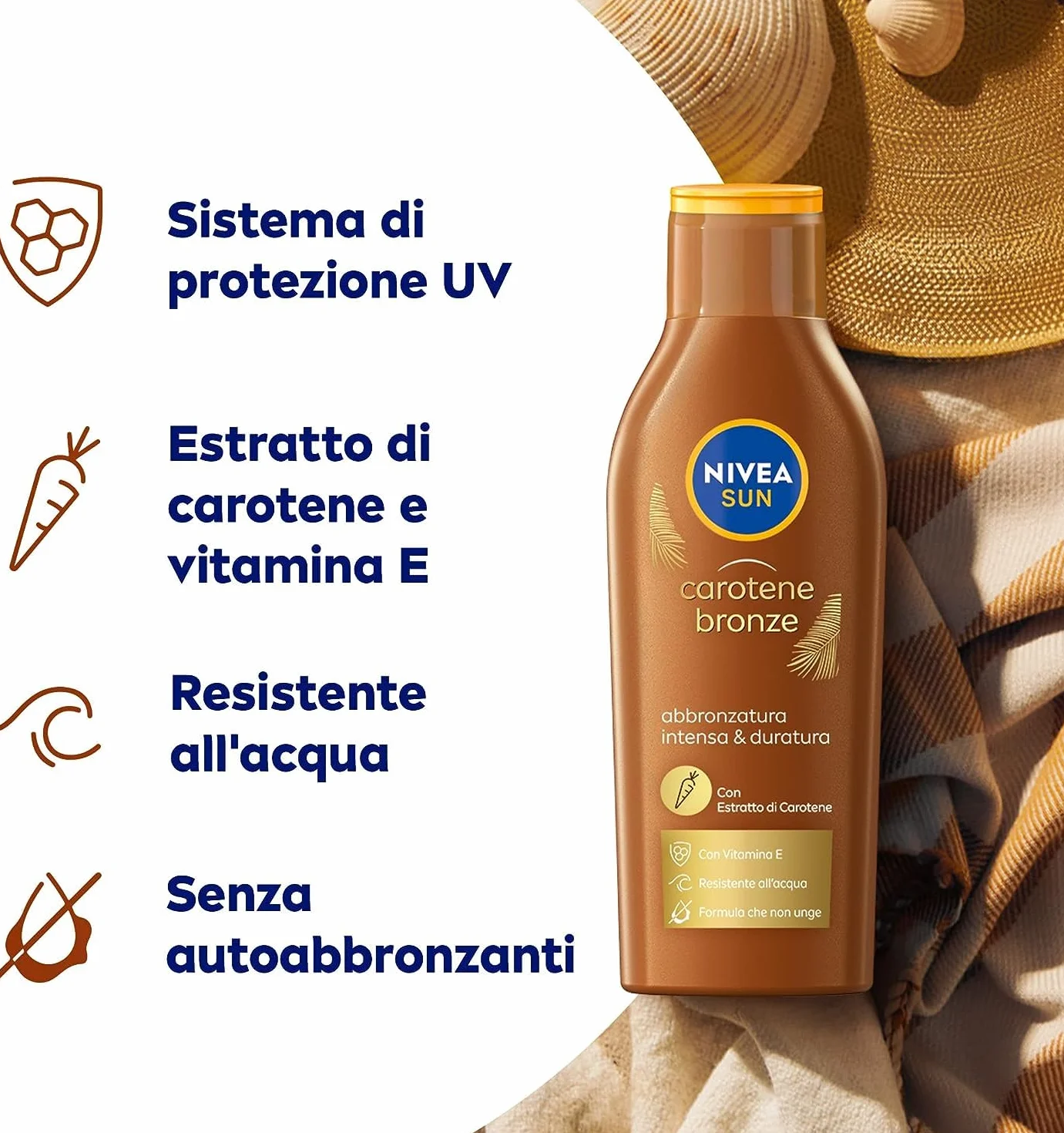 NIVEA SUN Latte Solare Carotene Bronze FP 6 200 ml Crema solare abbronzante con protezione