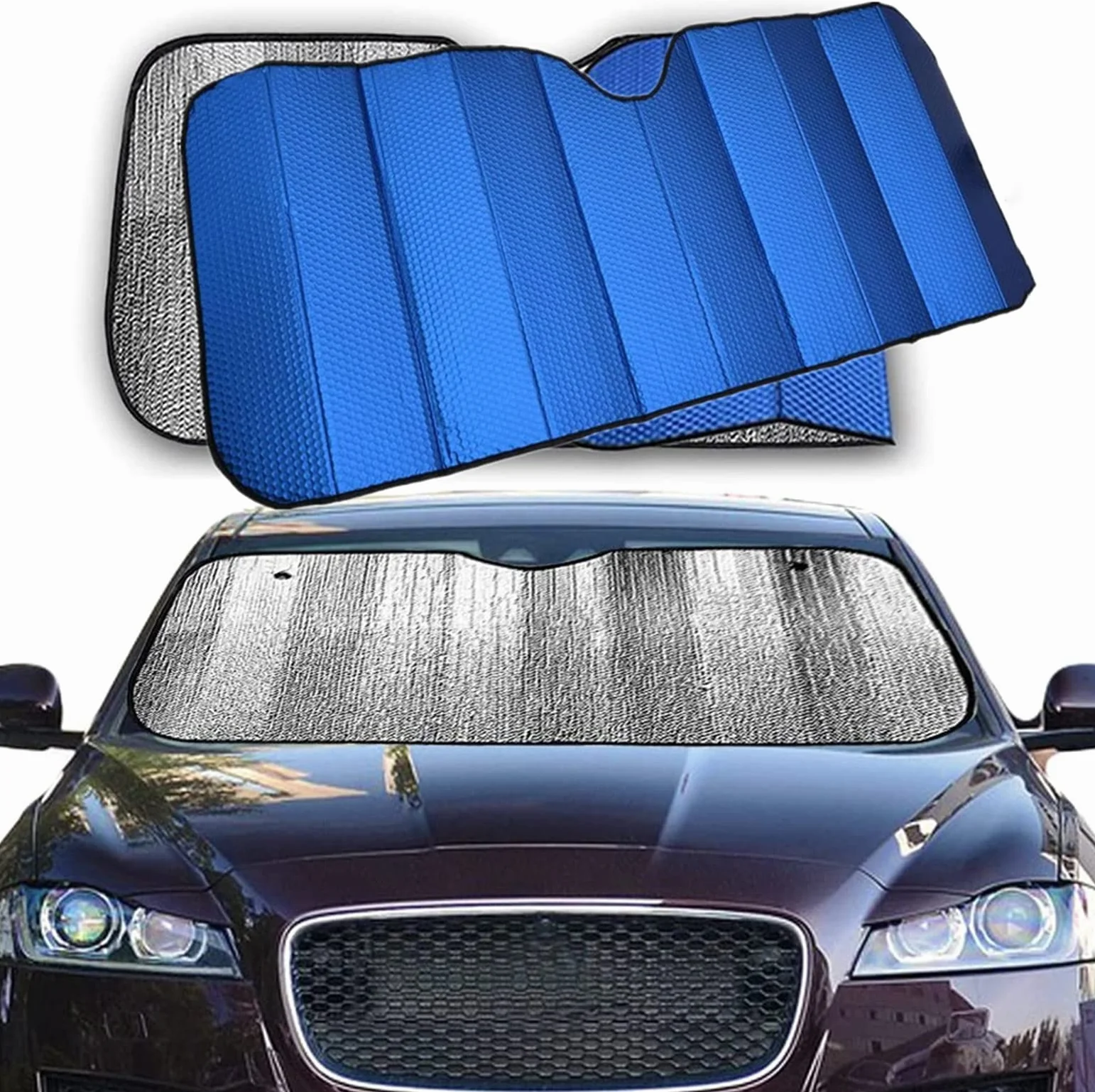Parasole per auto Parabrezza interna pieghevole con elastici e ventose coperture sole raggi UV Blu