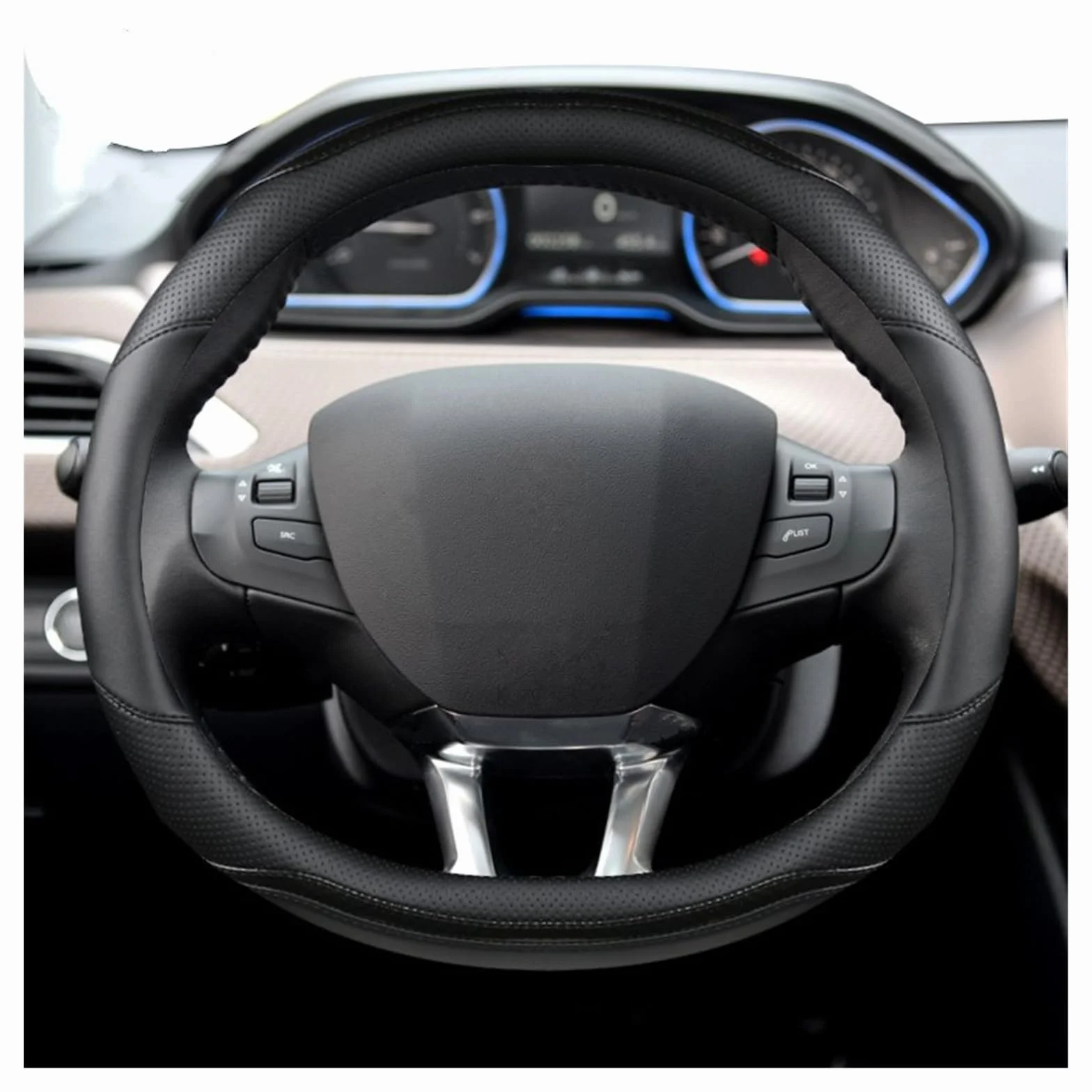 Copri Volante in Fibra di Carbonio e Pelle per Peugeot 208 2012~2018 308 2014~2021 2008 2013~2018 Nero
