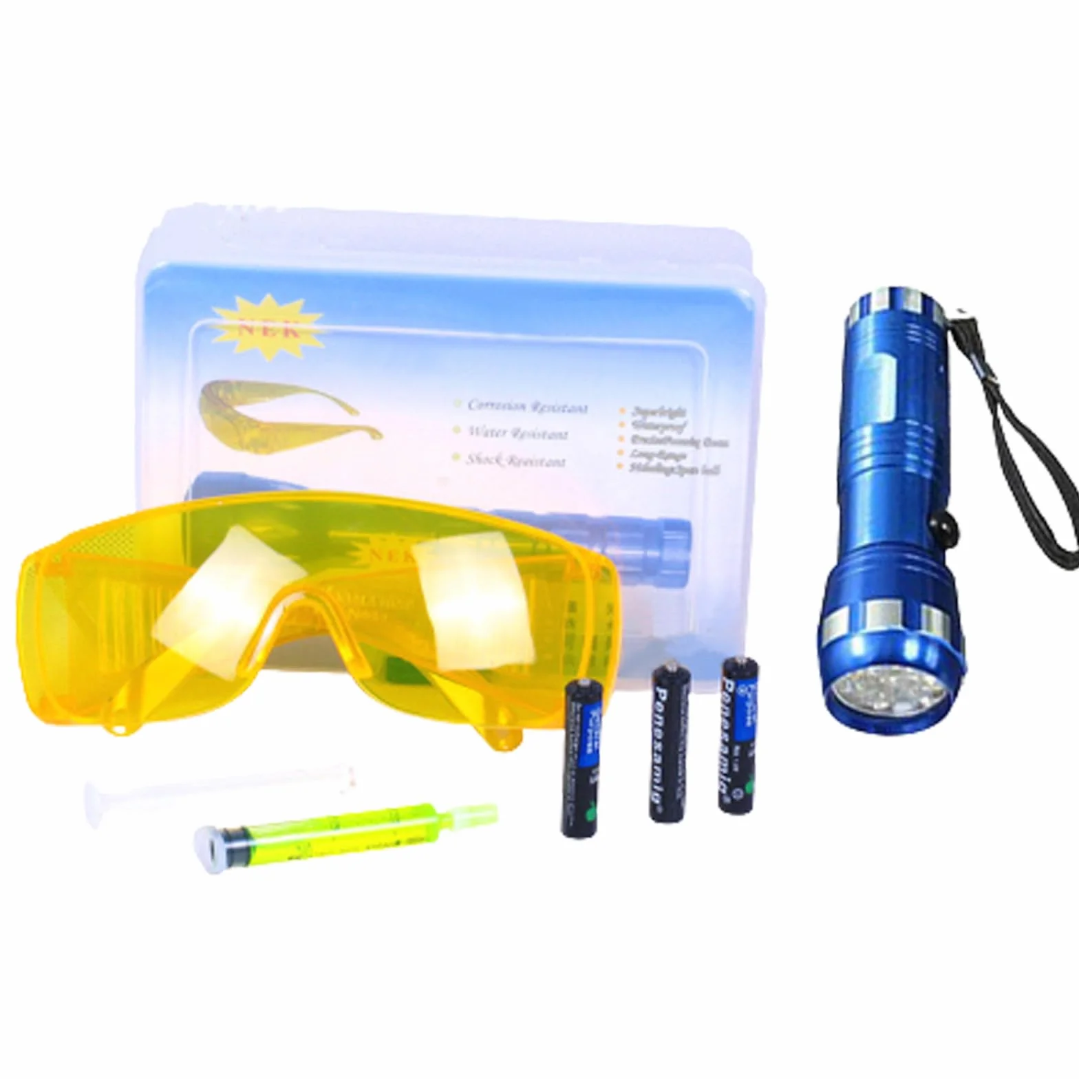 Kit rilevatore di perdite AC per auto con torcia e occhiali fluorescenti