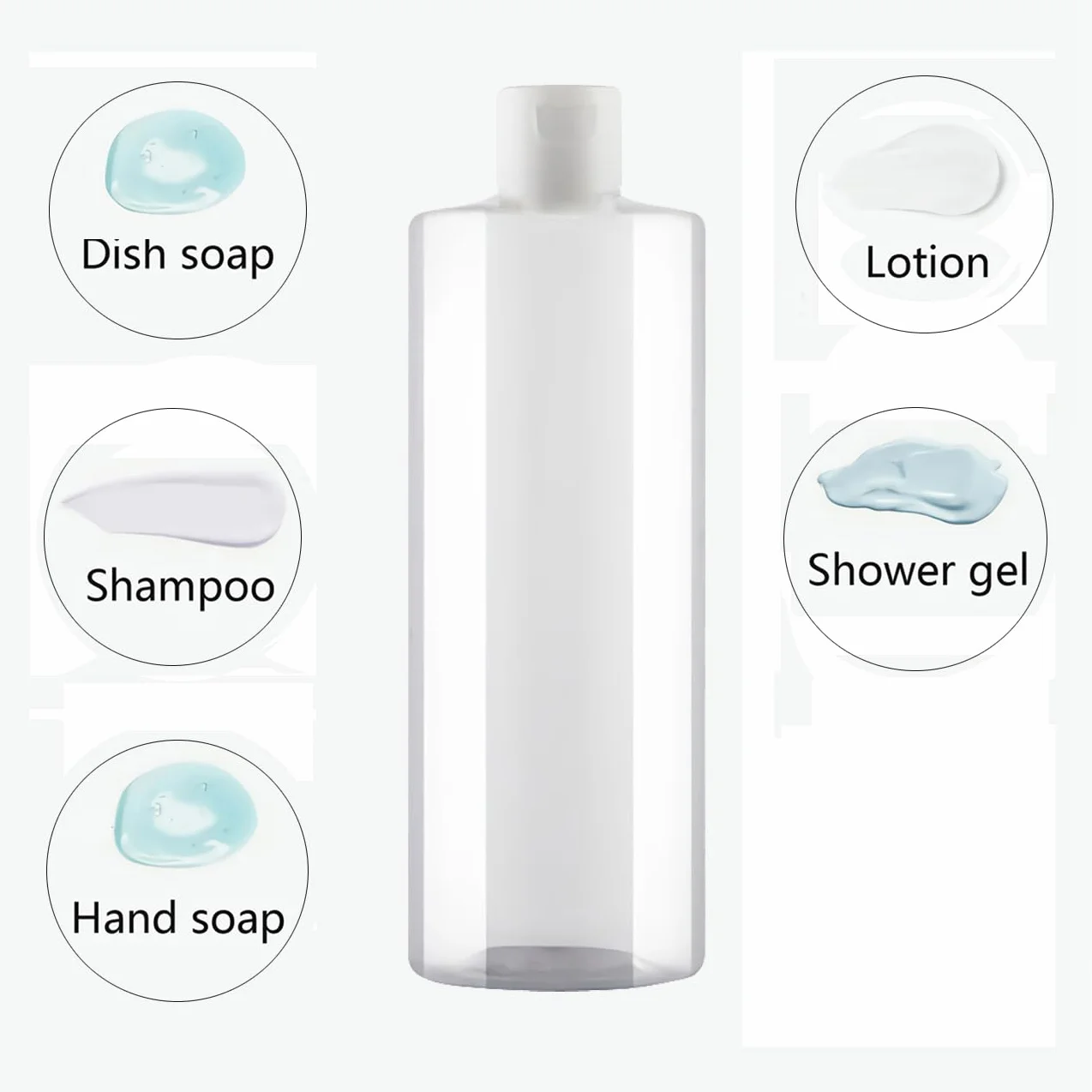4 Pezzi 500ml flaconi vuoti da Trasparente in plastica da viaggio bottiglia di lozione con Tappo Flip Top Trasparente, ricaricabili, per lozione e shampoo Cosmetica Bottiglie Flaconi