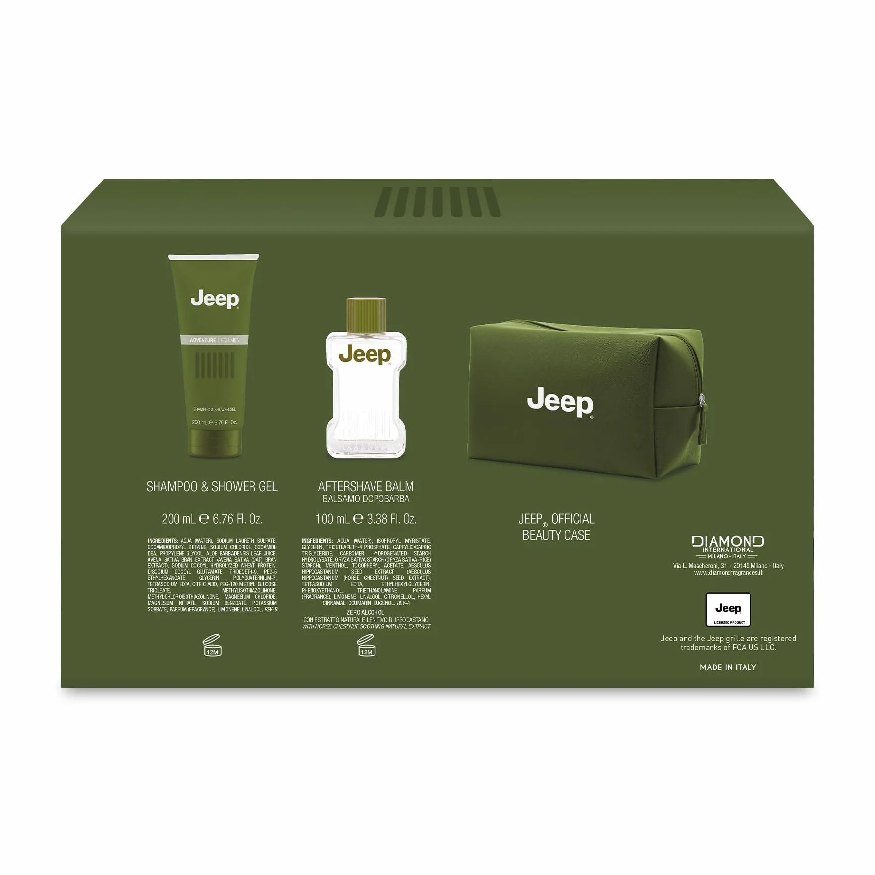 DIAMOND INTERNATIONAL | Set di Cura della Pelle Regalo, Confezione Regalo per Uomo, Dopobarba + Gel Doccia 200ml + Beauty Case, Fragranza Fresca e Delicata