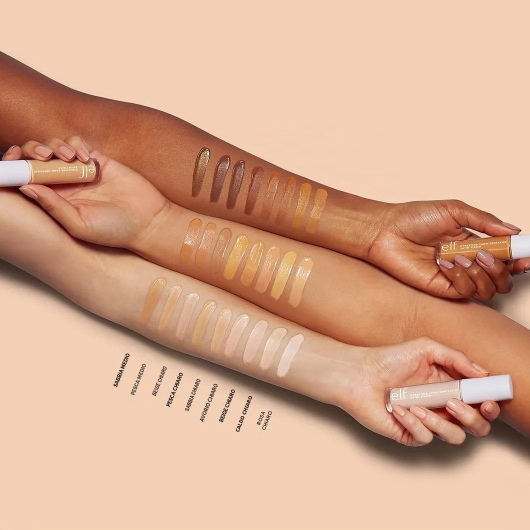 e.l.f., Hydrating Camo Concealer, leggero, coprenza totale, a lunga tenuta, nasconde, corregge, copre, idrata, illumina, finish satinato, resiste tutto il giorno, 6 mL (0,20 fl oz), Medium Peach