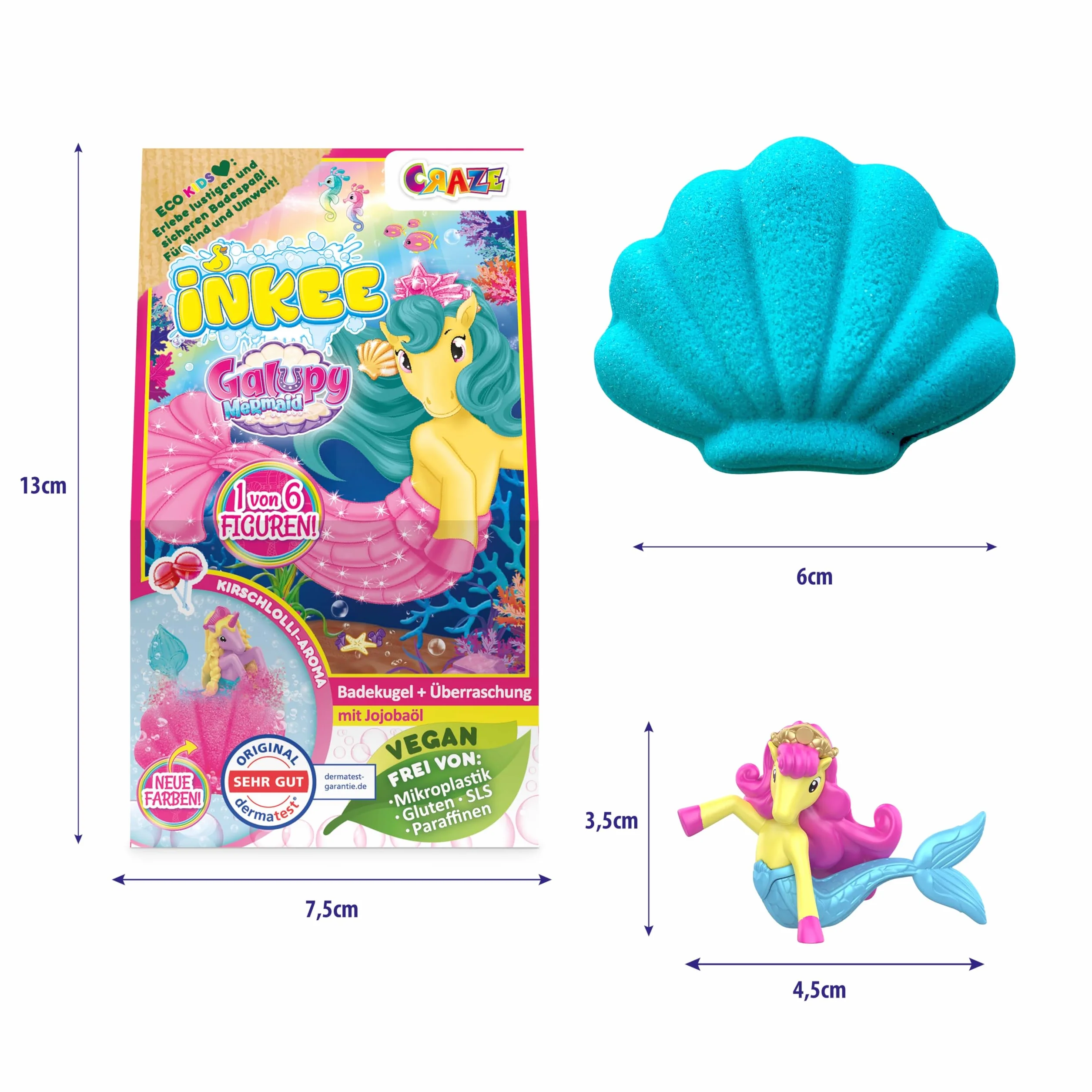 INKEE GALUPY MERMAID – Bomba da Bagno Bambini a Forma di Conchiglia con Sorpresa Sirena – Bath Bomb Effervescente per Vasca con Schiuma e Profumo Dolce