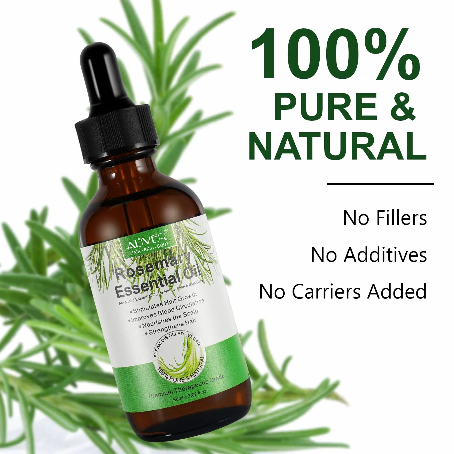 Olio Essenziale di Rosmarino Puro 100% 60ml per Capelli e Cura della Pelle