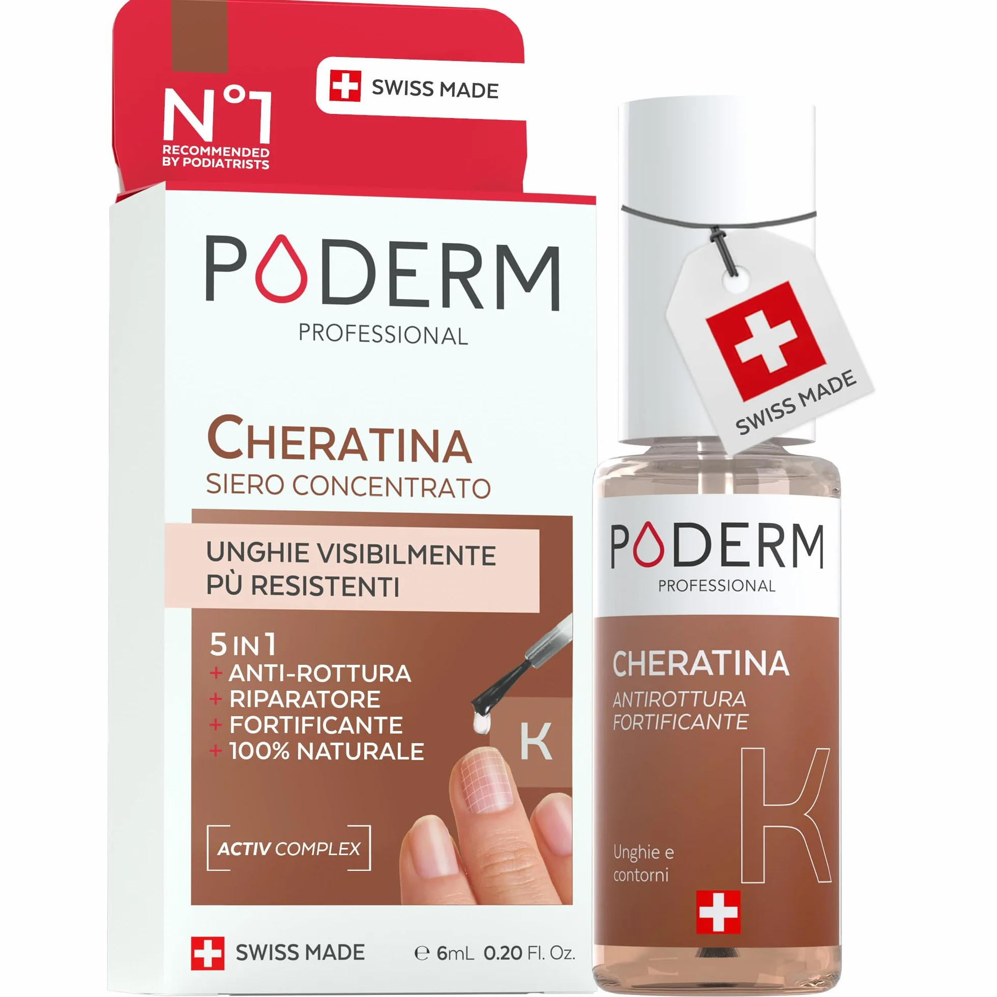Poderm 5 in 1 Siero Booster Unghie Cheratina Trattamento Indurente per Unghie Fragili 6 ML