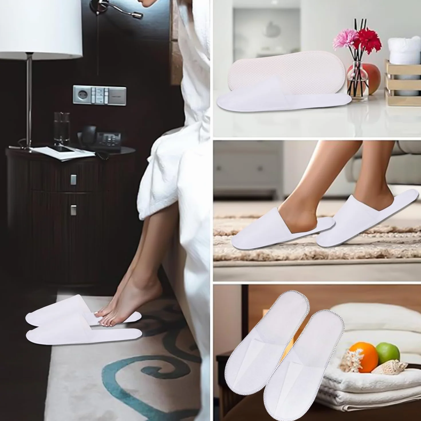 Pantofole Usa e Getta Antiscivolo, Chiuse, in Spugna Premium, Ciabatte Monouso per Hotel, Spa, Casa, Viaggi, Unisex, Lavabili, Misura Universale, 4 Paia