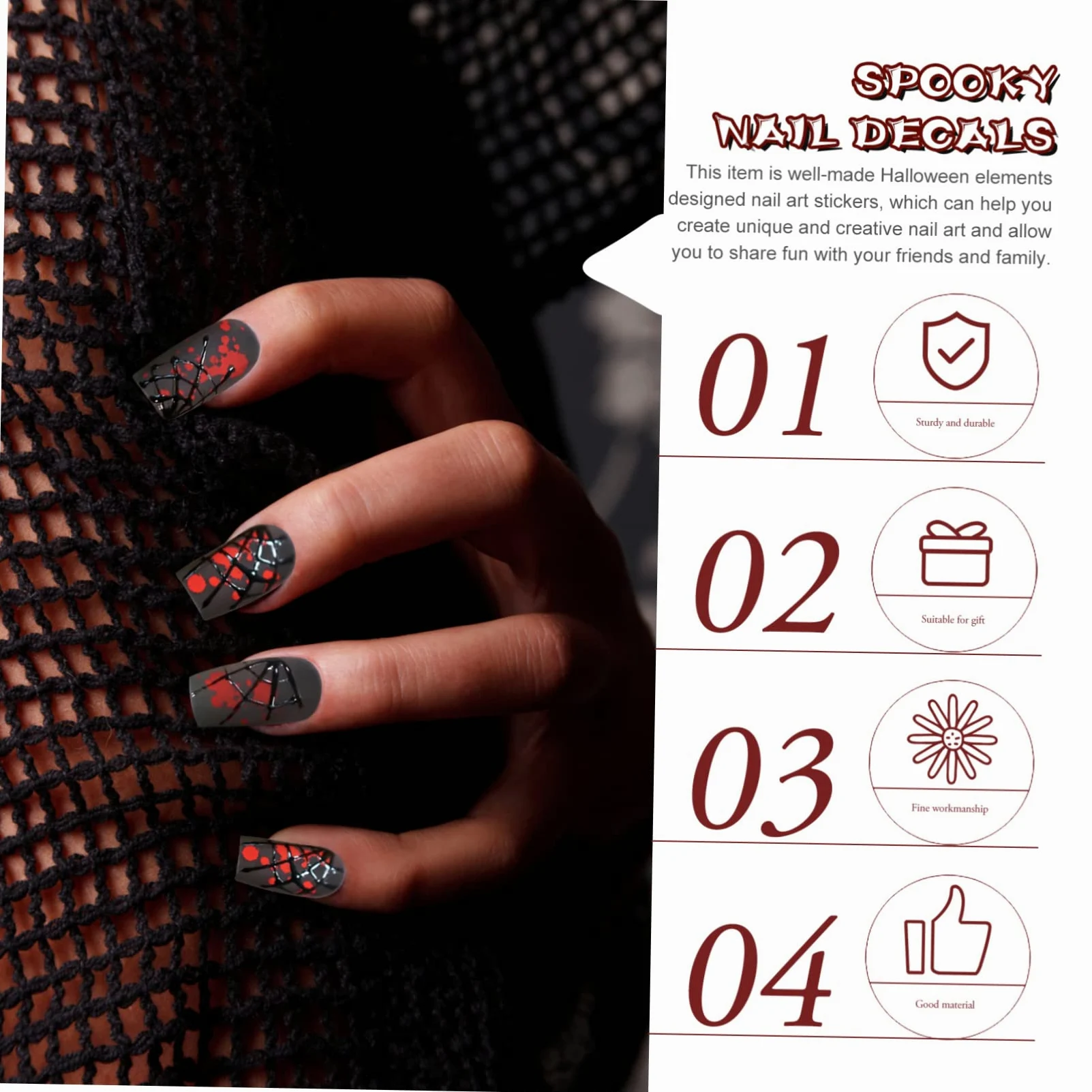 Healeved 5 Set Di Adesivi Per Unghie Per Ragazzi E Ragazze Decalcomanie Per Nail Art Di Halloween Unghie Ragno Gotiche Da Premere Sulle Unghie Corte 4 Fogli * 5