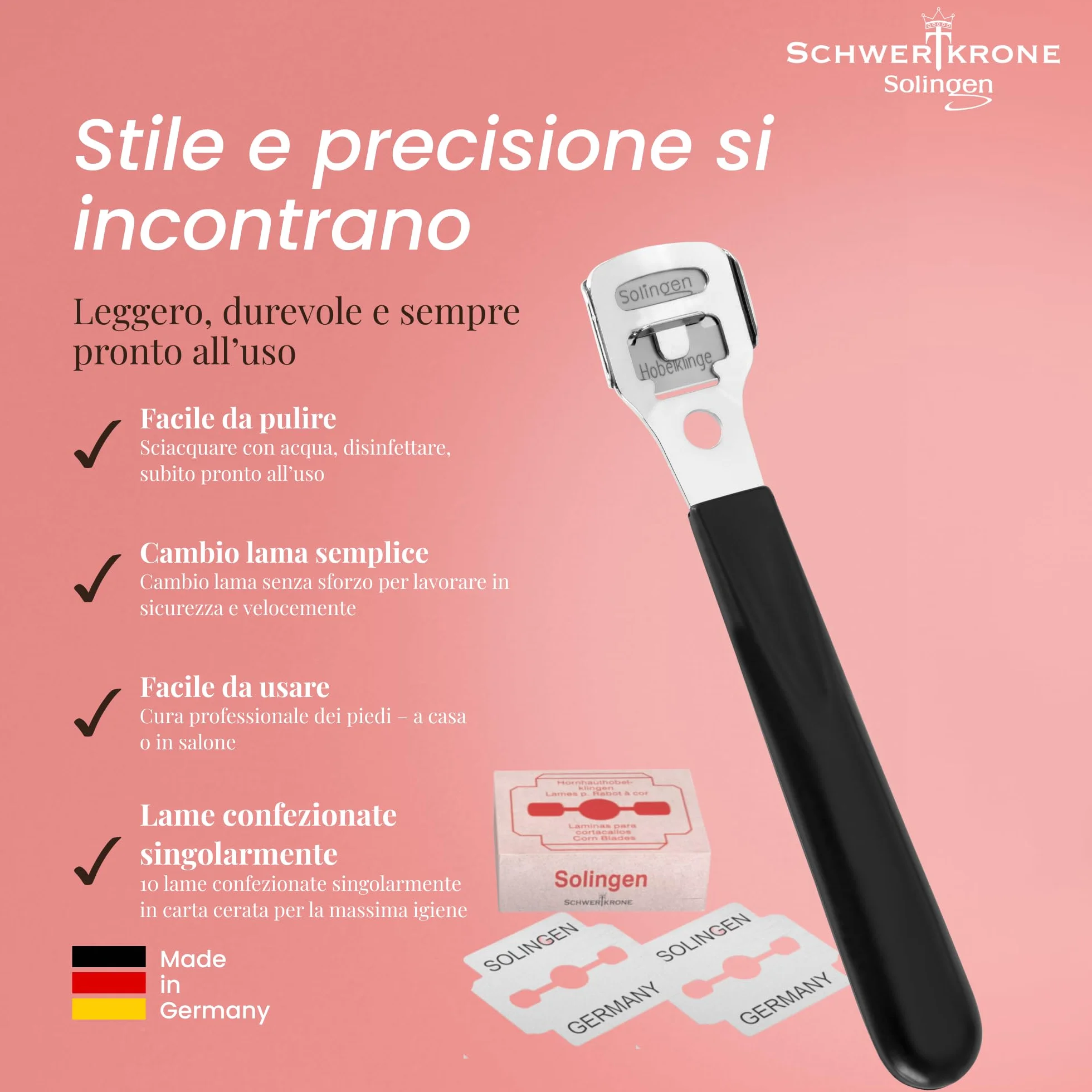 Schwertkrone Set per calli con 10 lame Made in Solingen – Pialla per calli – Pedicure
