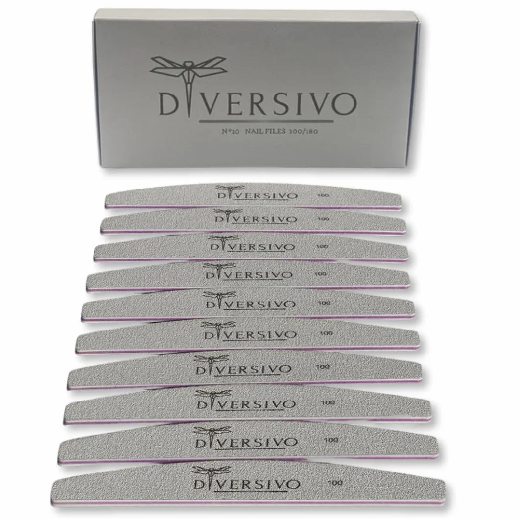 Lime Per Unghie 100 180, Professionali, Lavabili, Monouso, a Mezzaluna con righello. Il set comprende 10 Lime imbustate singolarmente in un Packaging Elegante, Uso Domestico e Salone.