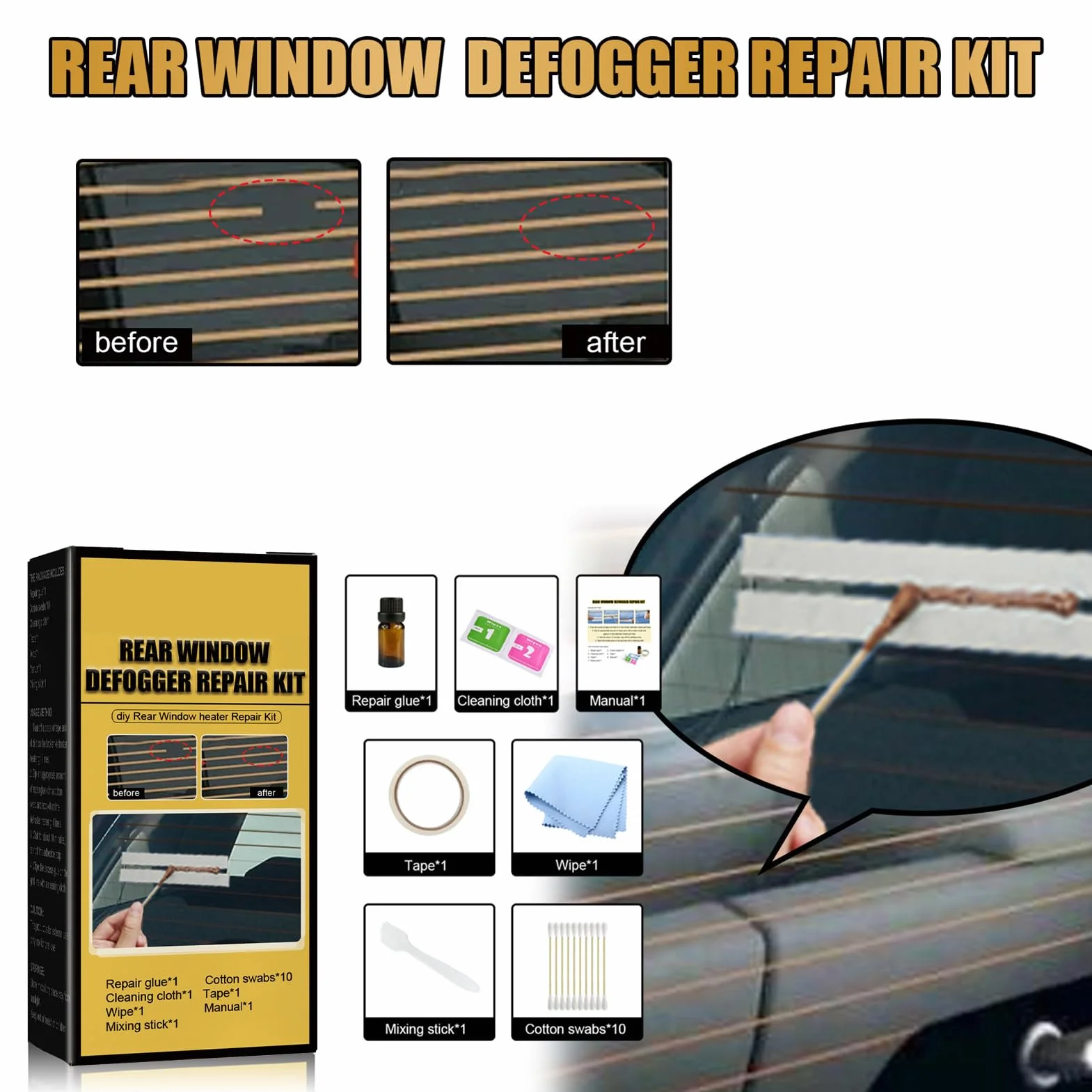 Kit Riparazione Sbrinatore Lunotto Posteriore Auto, Set Riparazione Griglia Riscaldata Conduttiva