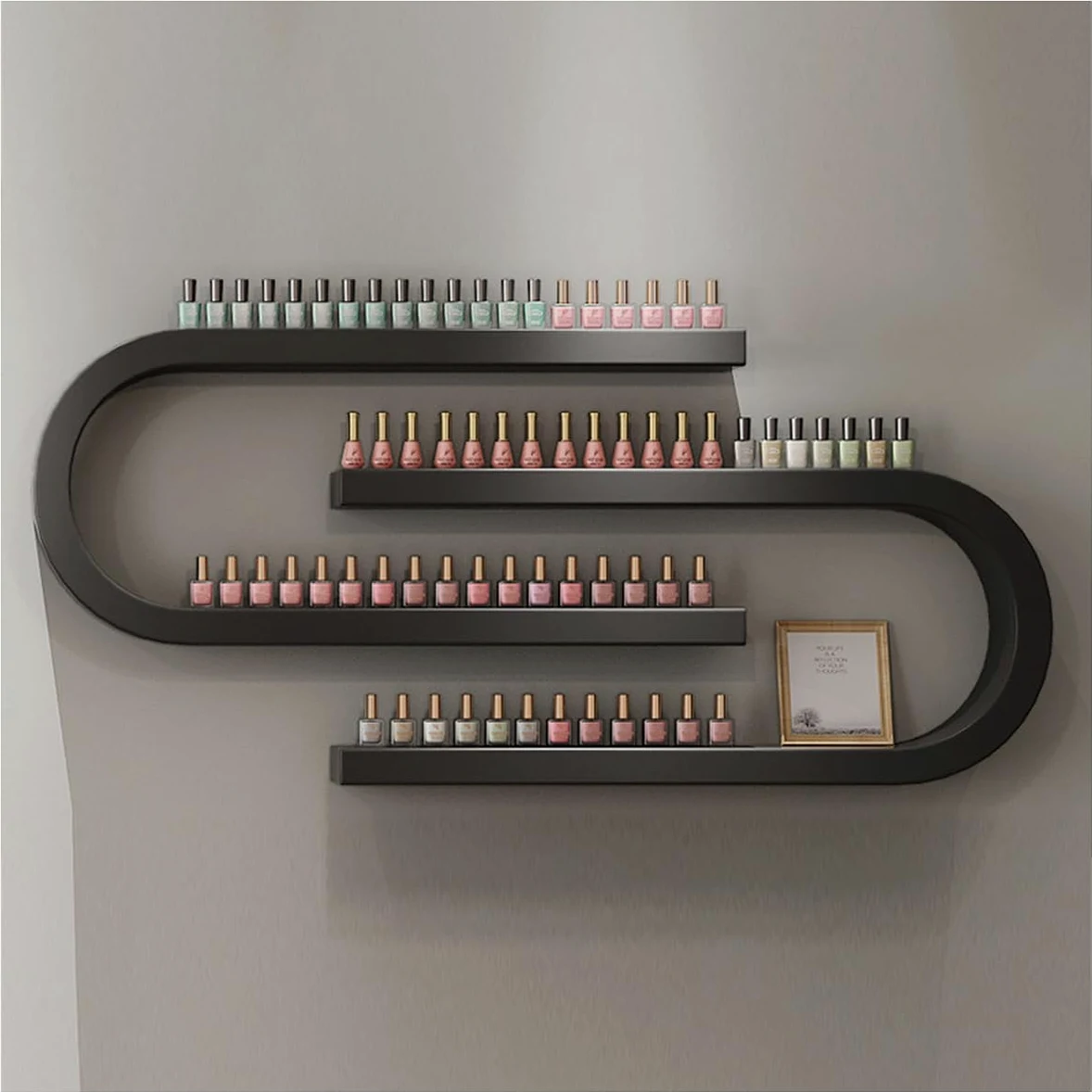 Organizzatore per Smalti da Parete, Mensole Sospese in Metallo A Forma di U, Scaffali Multifunzionali per L'Esposizione di Smalti, Ideali per La Casa, Il Salone di Bellezza O Il Negozio,Nero
