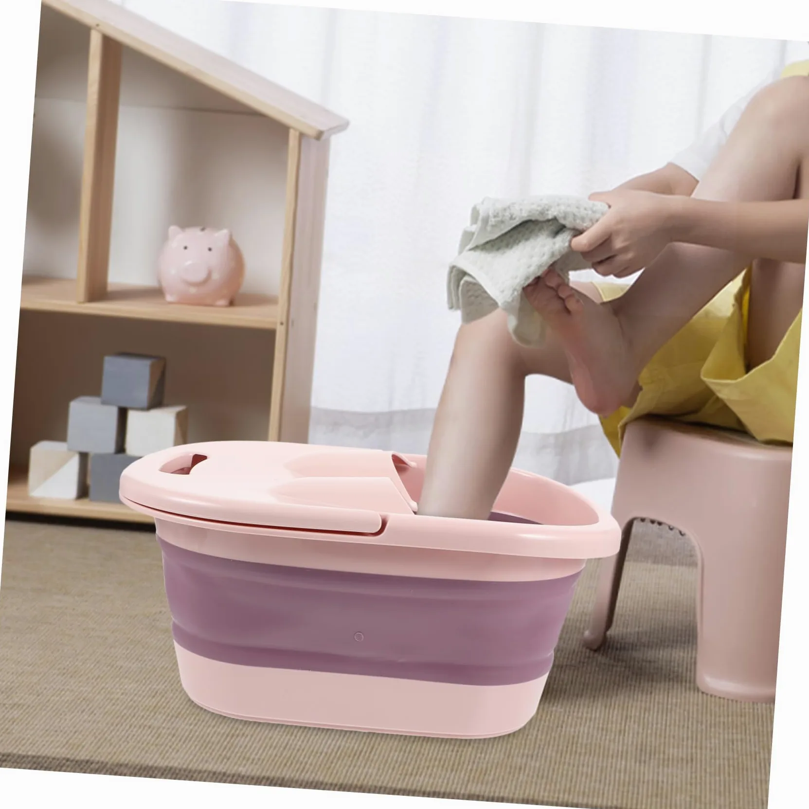 Bacinella Pieghevole per Pediluvio Rosa in Plastica e Silicone | Uso Outdoor e Travel, Funzione Self-service Massage, Aiuta a Rilassare i Piedi