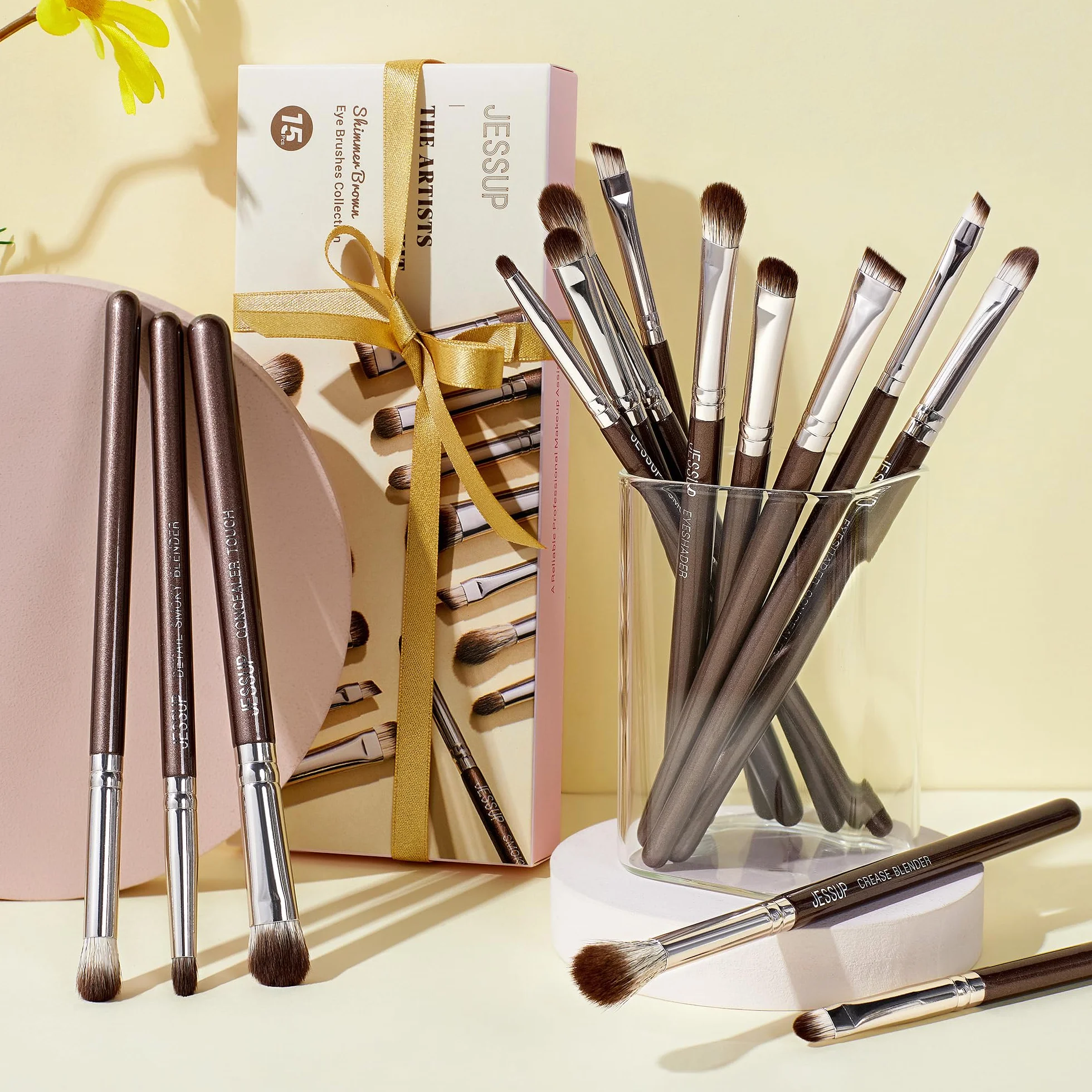 Jessup pennelli occhi pennelli trucco occhi pennelli make up occhi Professional 15 pz Pennello ombretto Sopracciglia correttore Eyeliner sfumare sintetici premium marrone T499