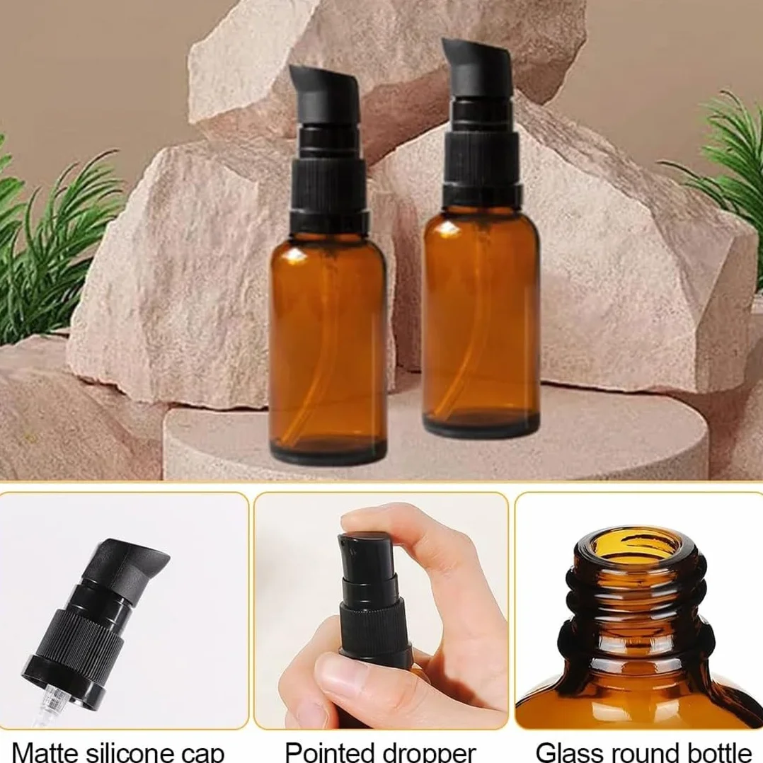 6 pezzi 30 ml flaconi vuoti in vetro marrone, ricaricabili, protezione UV, flaconi da viaggio, flaconi per lozione in vetro ambrato, dispenser per lozione, per cosmetici, aromaterapia, oli essenziali