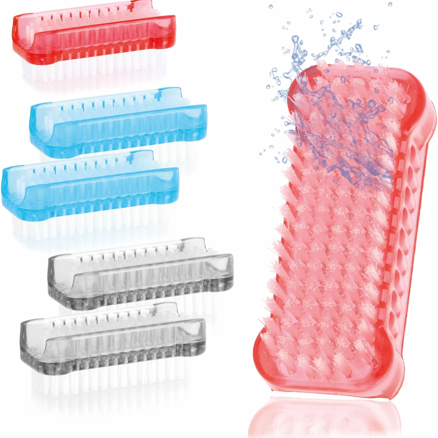 6X Spazzola per Il Lavaggio delle Mani - Spazzola per Unghie in plastica - Spazzola per Le Mani a Doppia Faccia - Spazzola per la Pulizia di Mani e Unghie (Rosso/Grigio/Blu - 6 Pezzi)