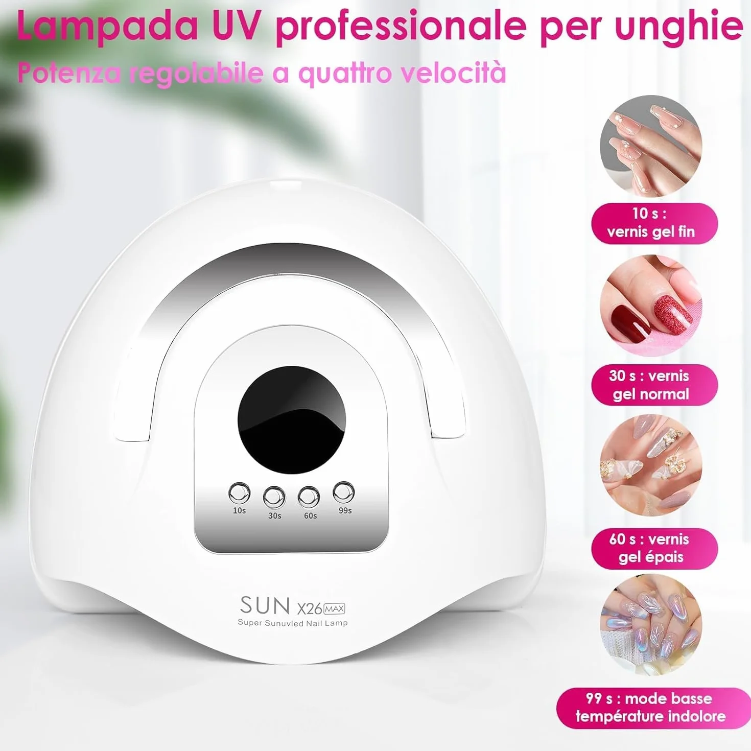 Lampada Unghie Professionale SUN X26 Max 380W – UV/LED 42 Doppie Perle, Asciugatura Rapida, 4 Timer, Sensore Smart – Per Gel, Semipermanente, Ricostruzione – Manicure & Pedicure